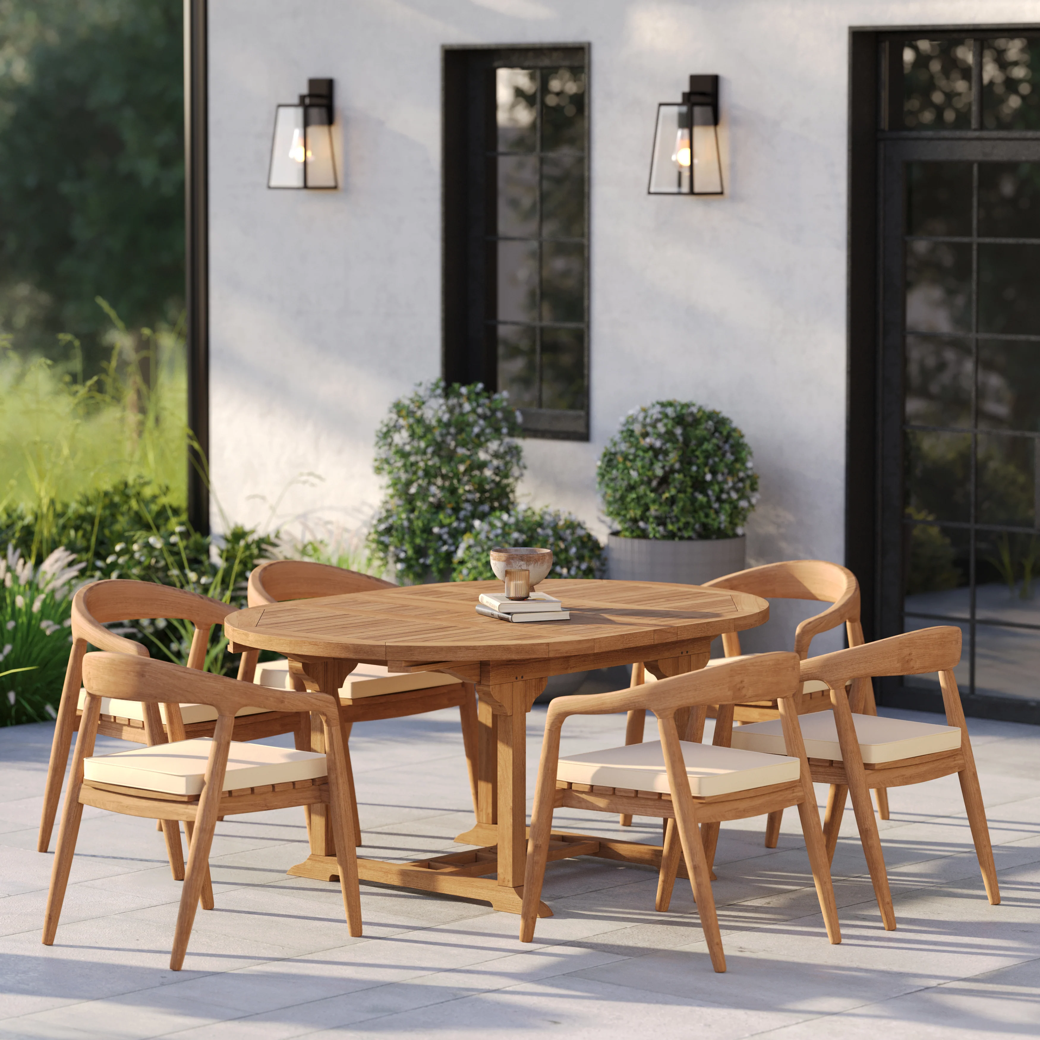 6 Seater Teak Garden Dining Set – 120–170cm Round-to-Oval Extending Table, 4cm Top with Sydney Chairs - Image 4