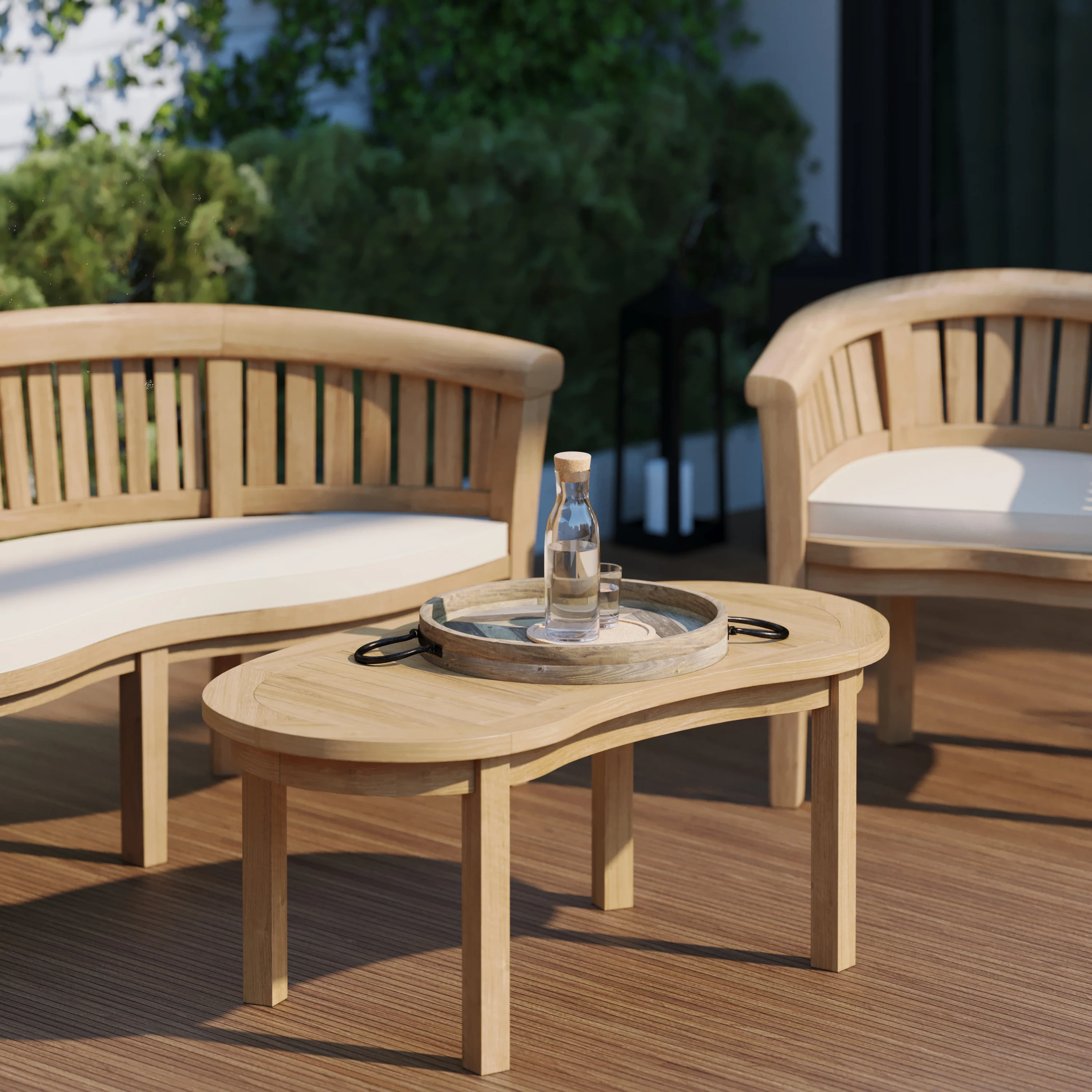 San Francisco Teak Garden Bench Set – 1 Bench, 2 Chairs & Coffee Table - Image 4