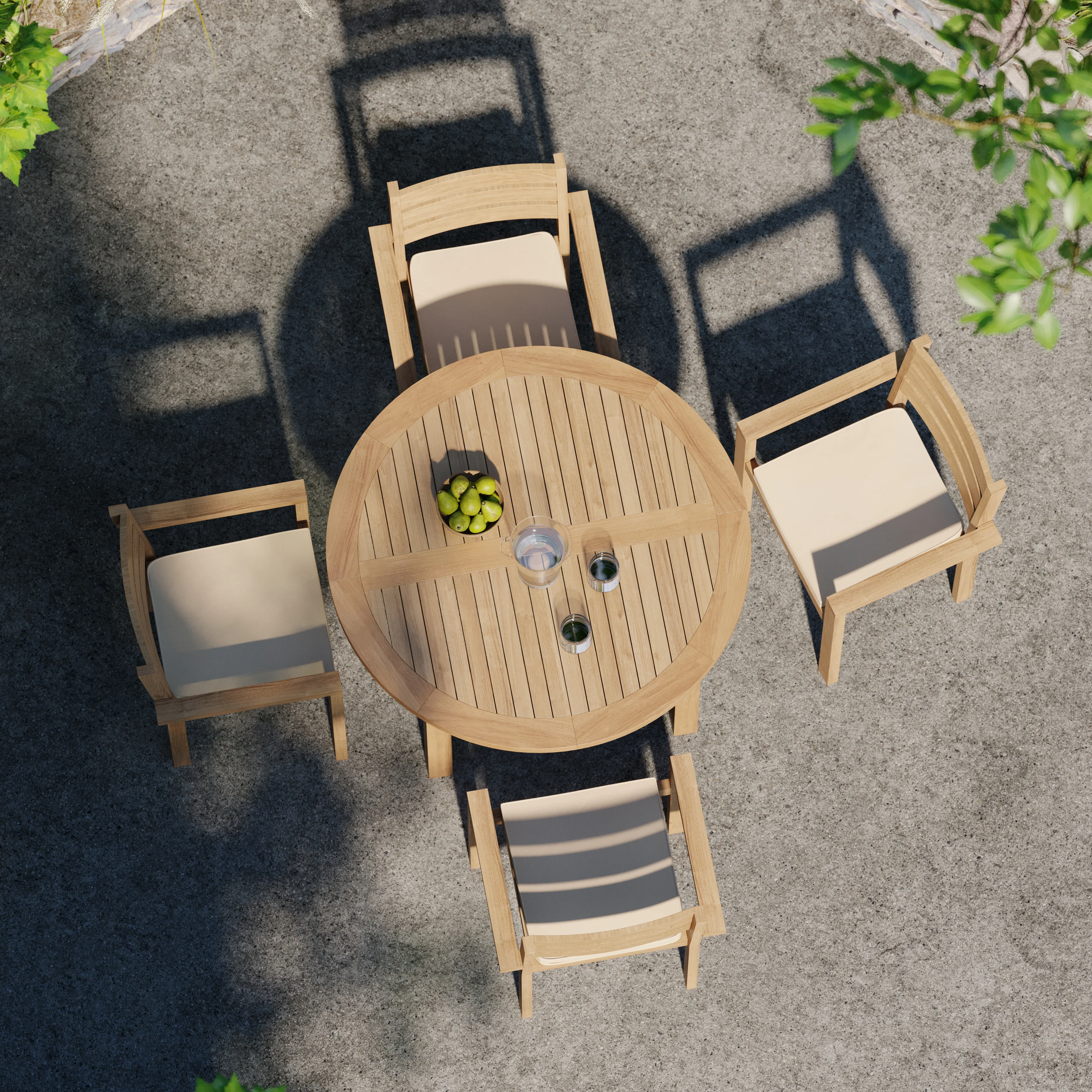 4 Seater Teak Garden Dining Set – 120cm Maximus Round Fixed Table with Marlow Stacking Chairs - Image 3