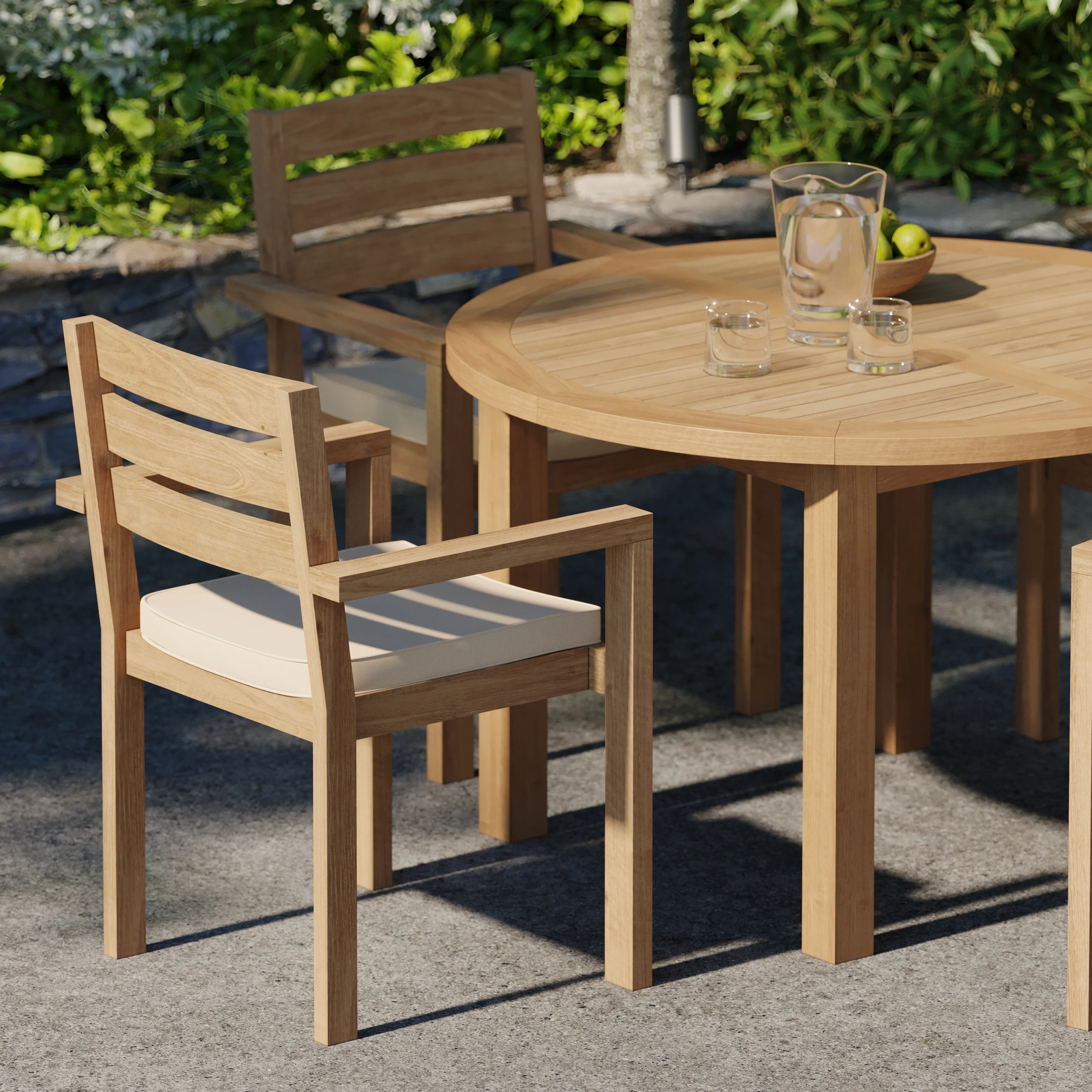 4 Seater Teak Garden Dining Set – 120cm Maximus Round Fixed Table with Marlow Stacking Chairs - Image 5