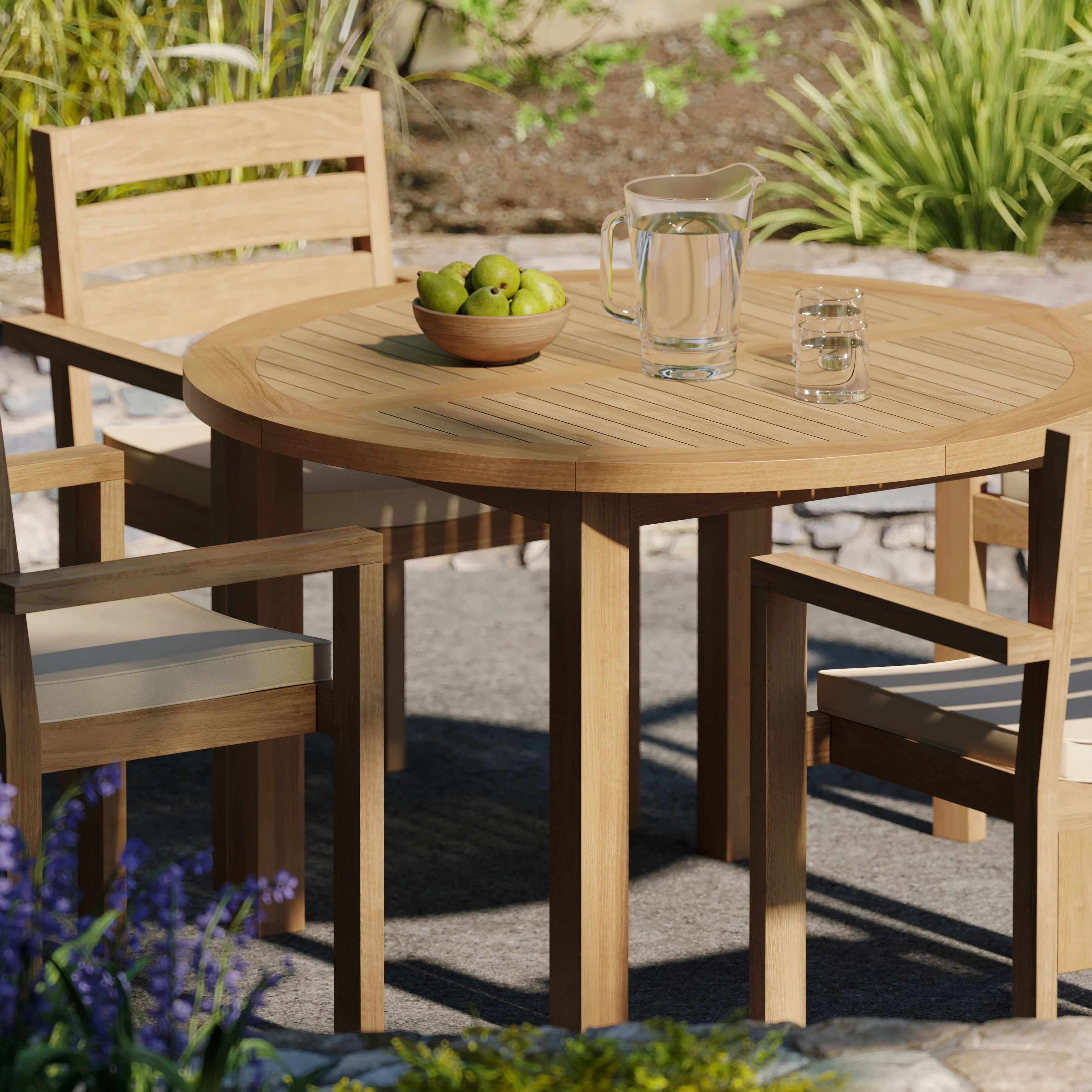 4 Seater Teak Garden Dining Set – 120cm Maximus Round Fixed Table with Marlow Stacking Chairs - Image 6