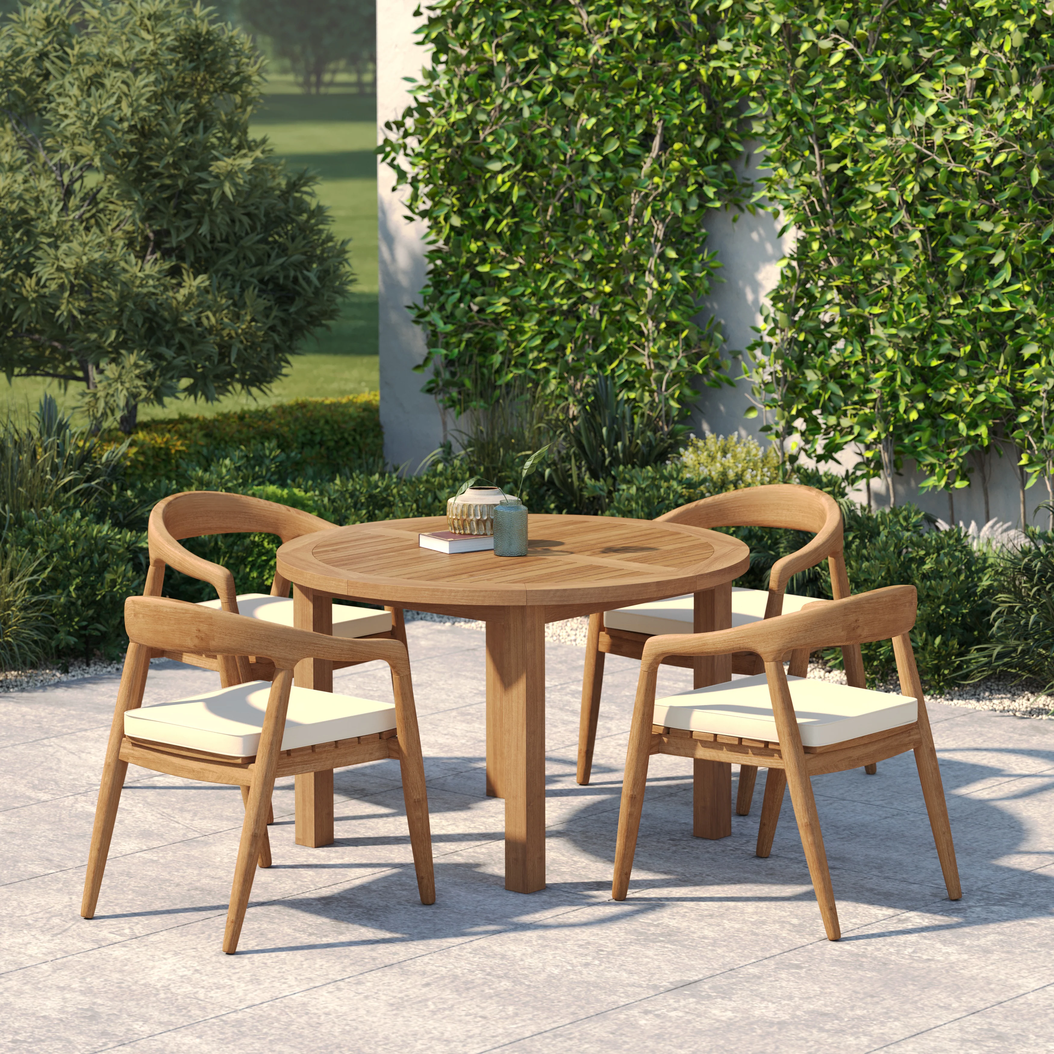 4 Seater Teak Garden Dining Set – 120cm Maximus Round Fixed Table, 4cm Top with Sydney Chairs - Image 2
