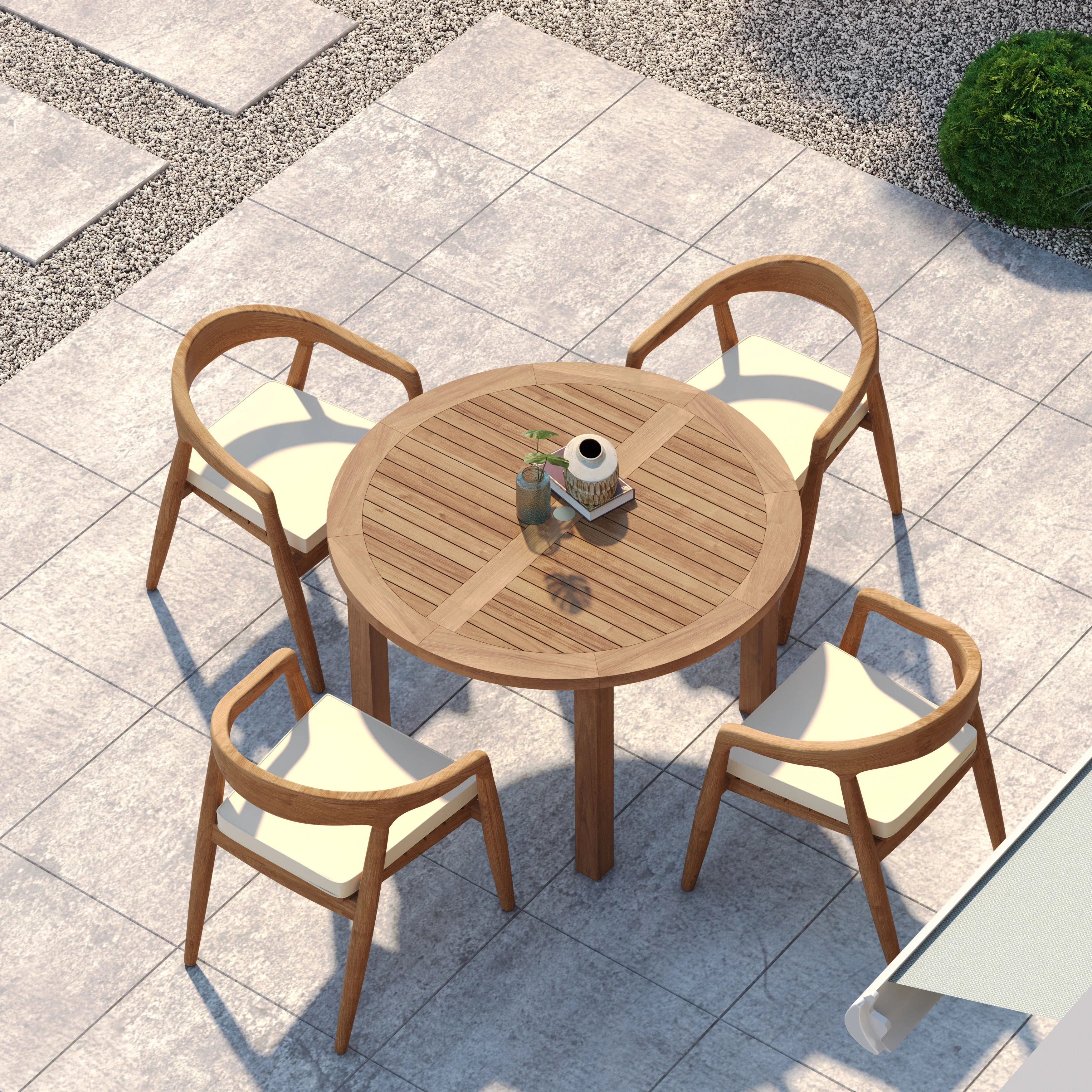 4 Seater Teak Garden Dining Set – 120cm Maximus Round Fixed Table, 4cm Top with Sydney Chairs - Image 3
