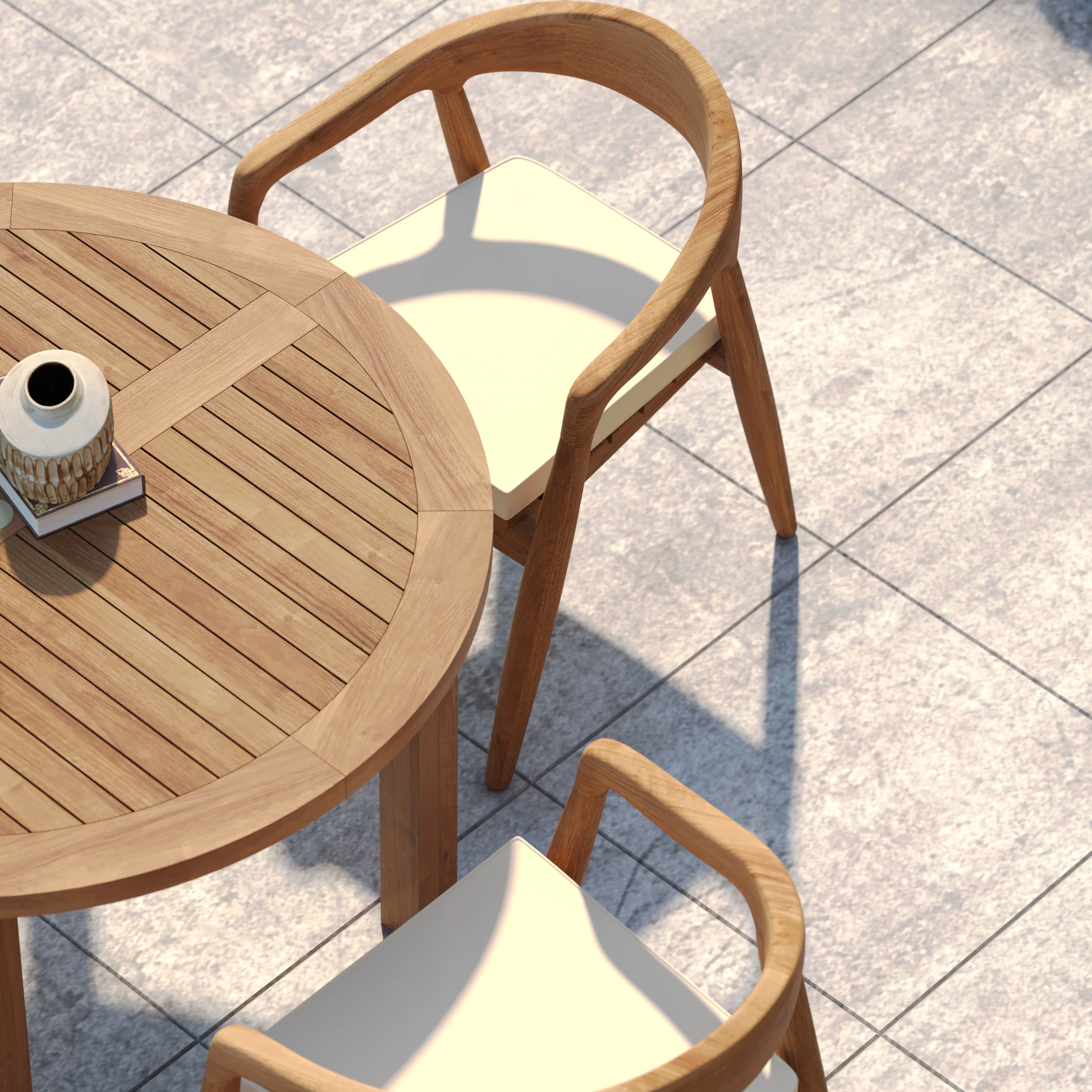 4 Seater Teak Garden Dining Set – 120cm Maximus Round Fixed Table, 4cm Top with Sydney Chairs - Image 5