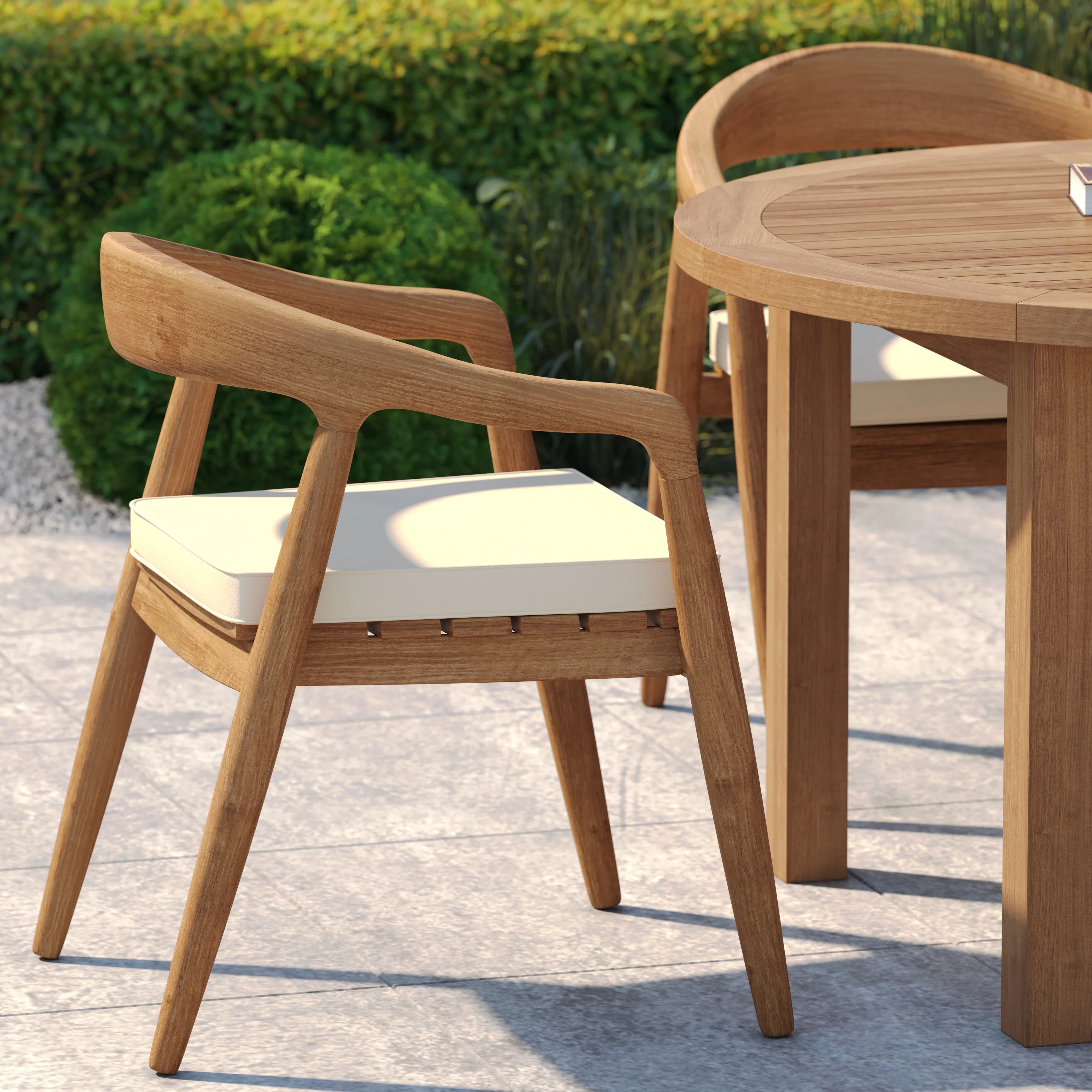 4 Seater Teak Garden Dining Set – 120cm Maximus Round Fixed Table, 4cm Top with Sydney Chairs - Image 6