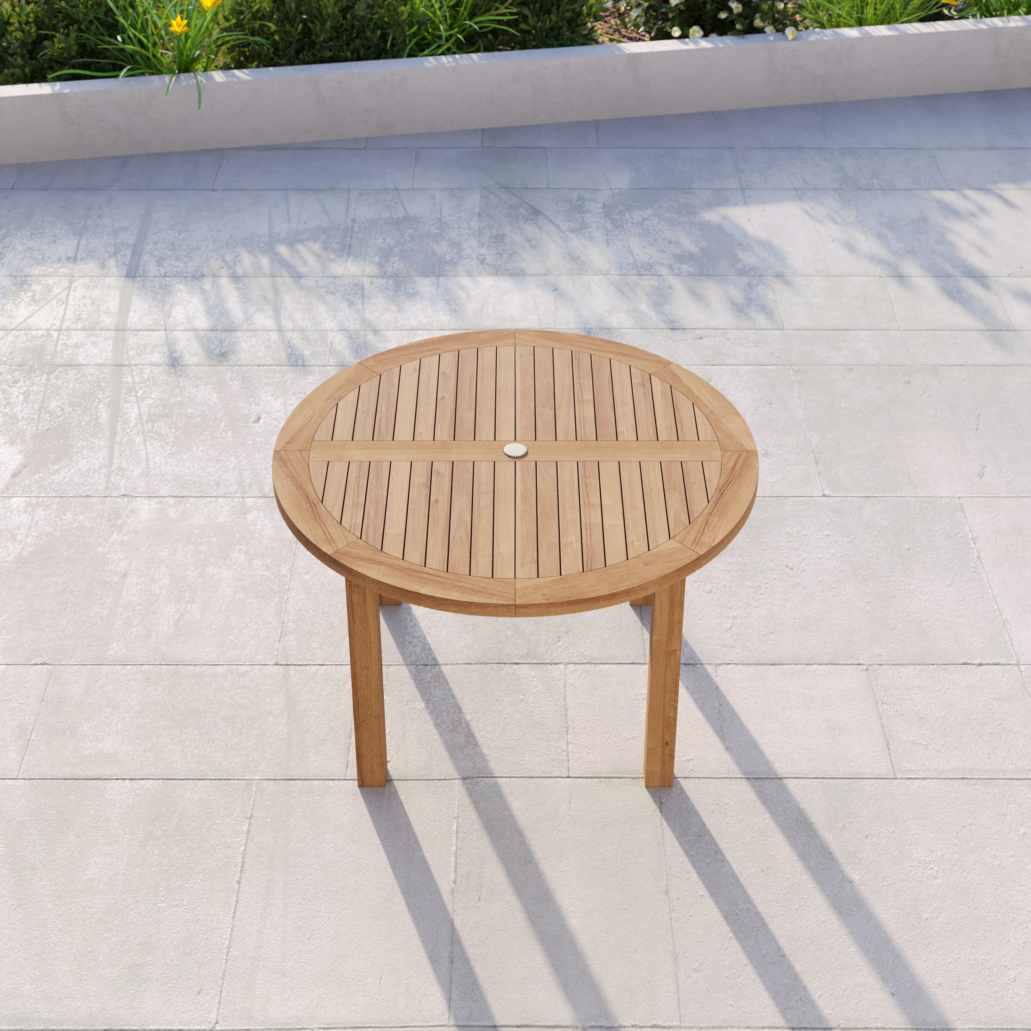 4 Seater Teak Garden Dining Set – 120cm Maximus Round Fixed Table, 4cm Top with Henley Stacking Chairs - Image 7