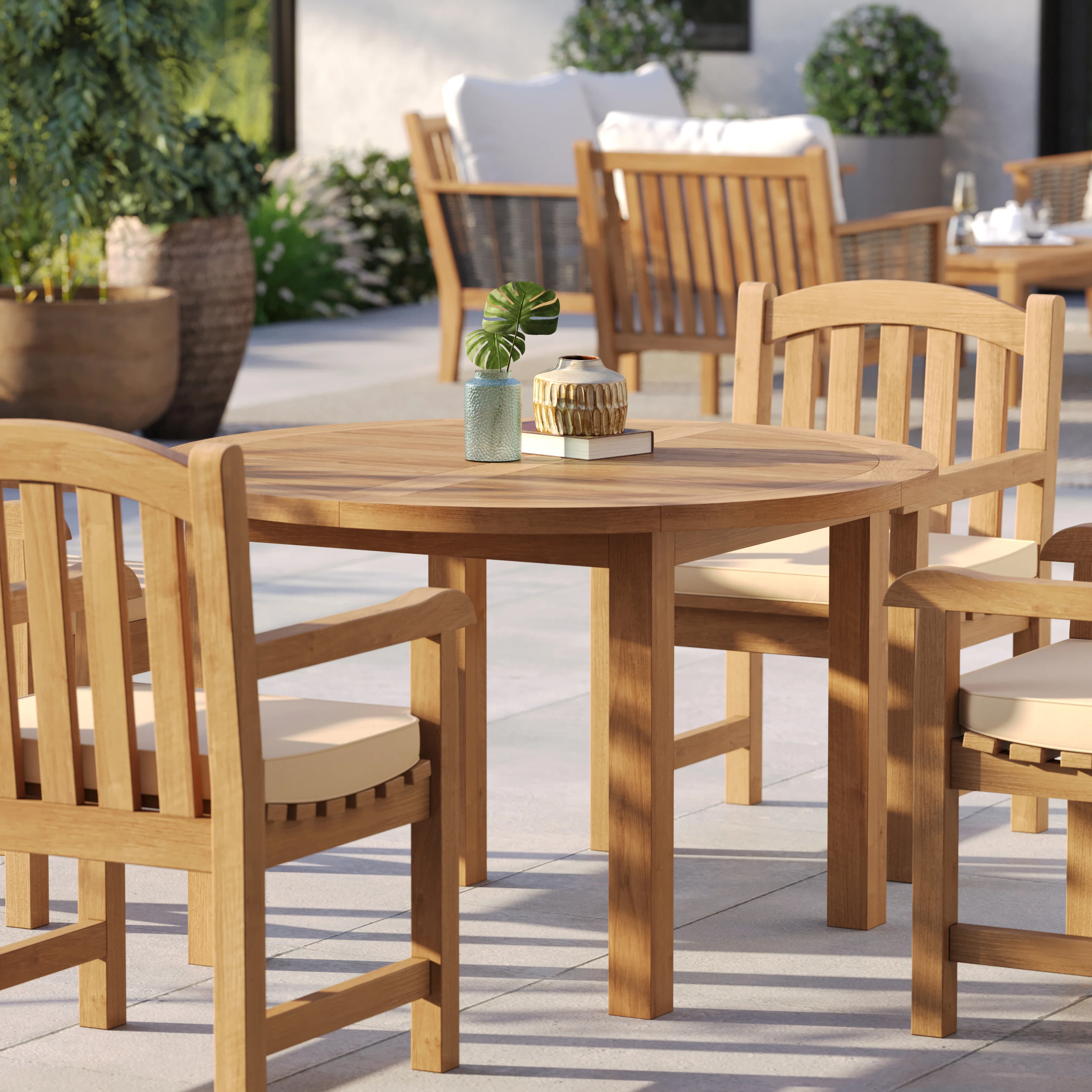 4 Seater Teak Garden Dining Set – 120cm Maximus Round Fixed Table with Warwick Teak Chairs - Image 3