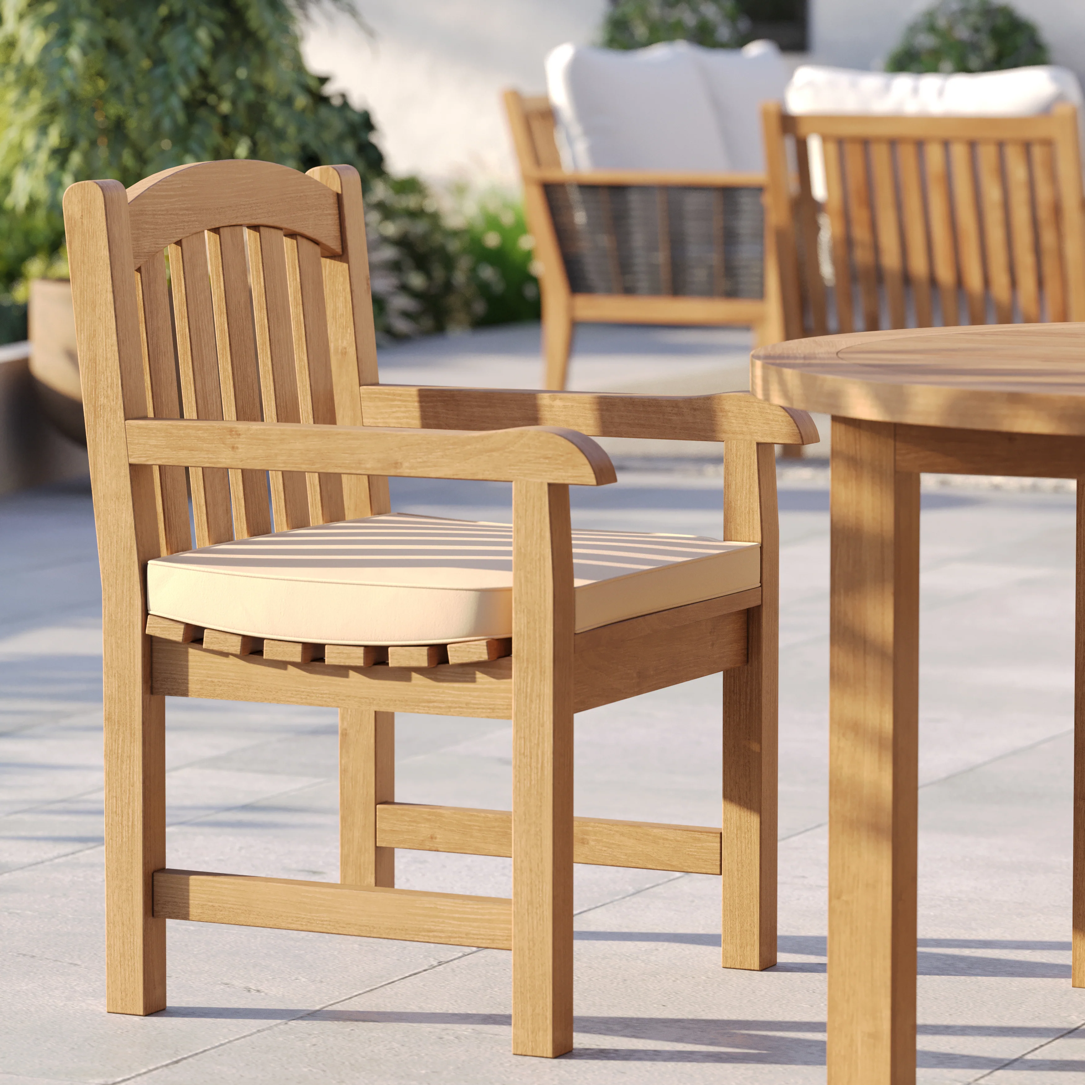 4 Seater Teak Garden Dining Set – 120cm Maximus Round Fixed Table with Warwick Teak Chairs - Image 4