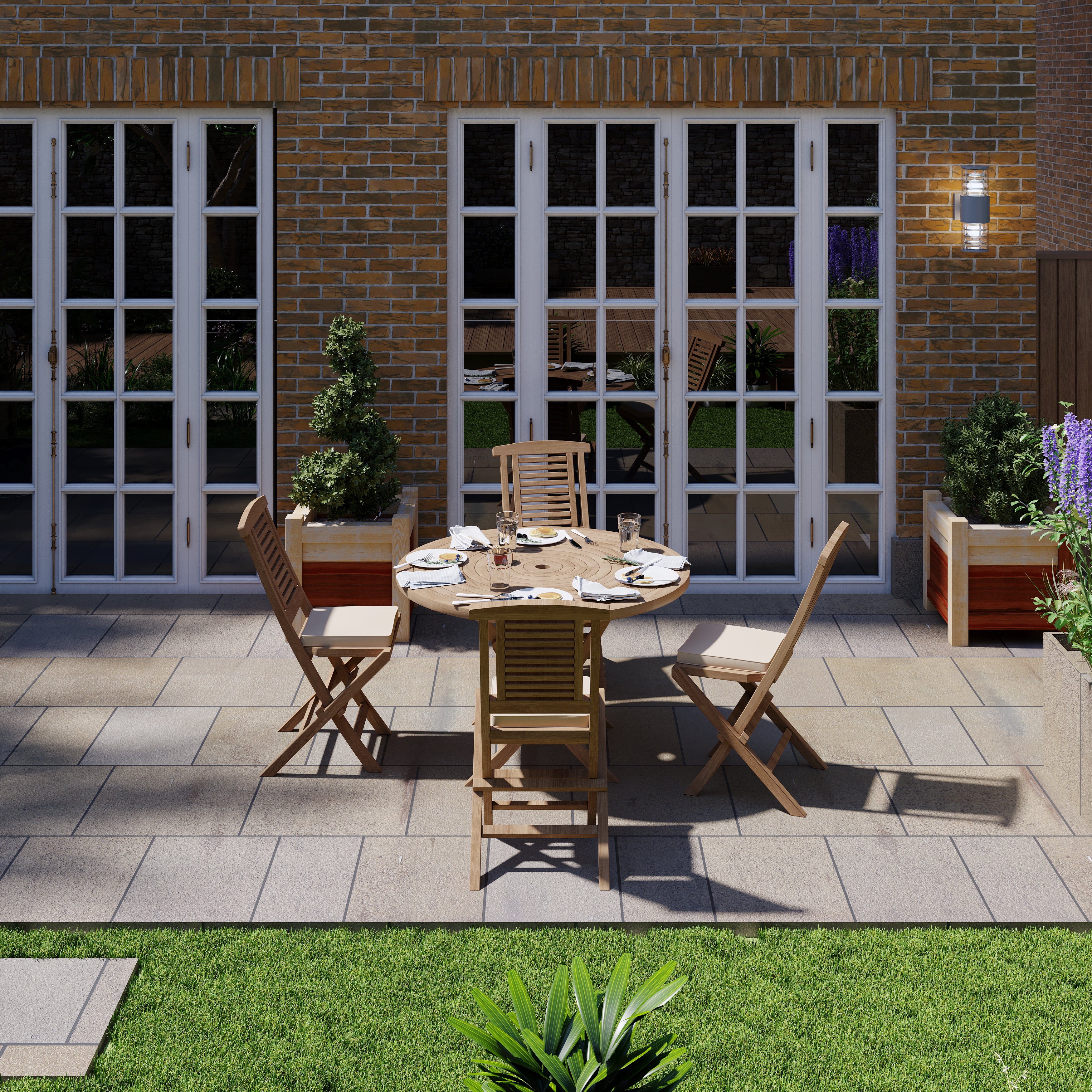 4 Seater Teak Garden Dining Set – 120cm Spiral Folding Table with Folding Chairs - Image 3