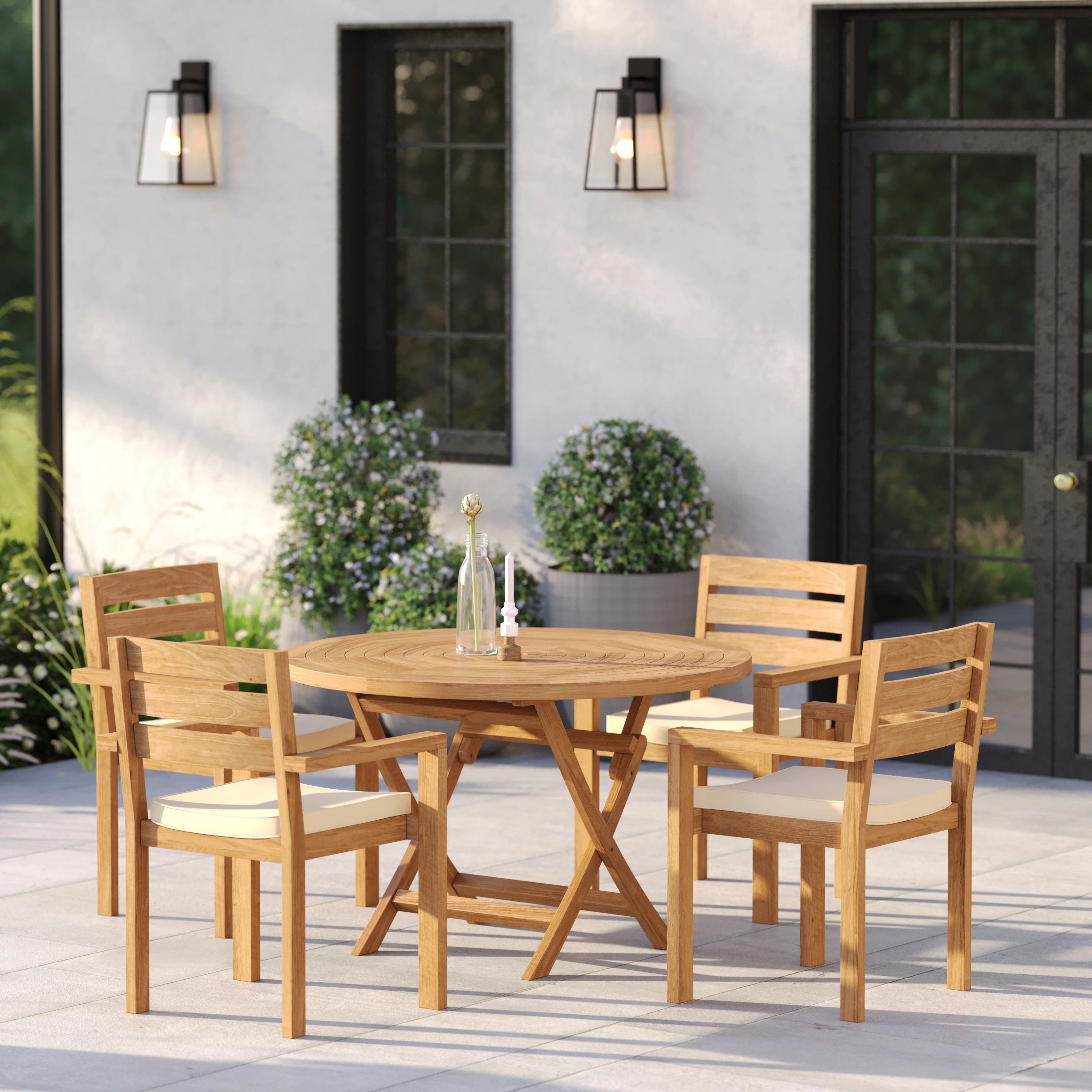 4 Seater Teak Garden Dining Set – 120cm Spiral Folding Table with Marlow Stacking Chairs - Image 2