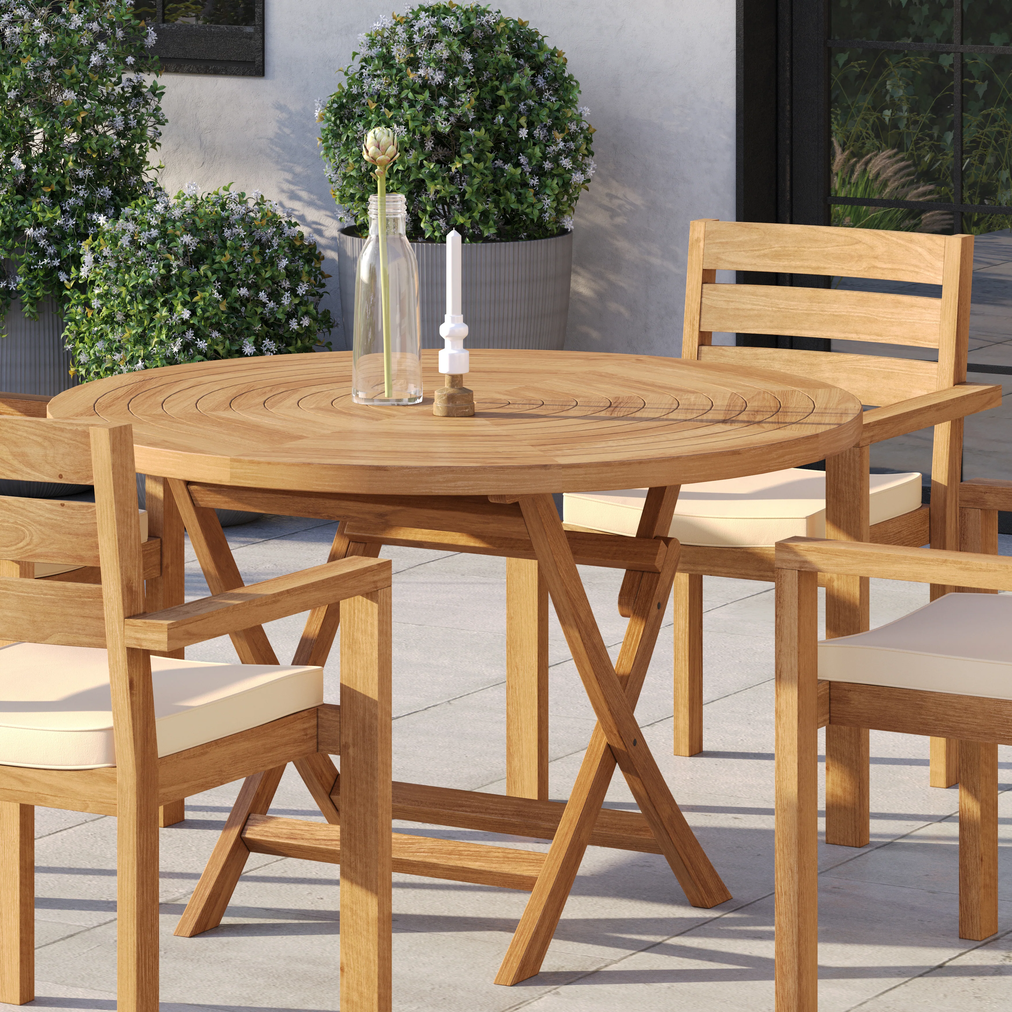 4 Seater Teak Garden Dining Set – 120cm Spiral Folding Table with Marlow Stacking Chairs - Image 3