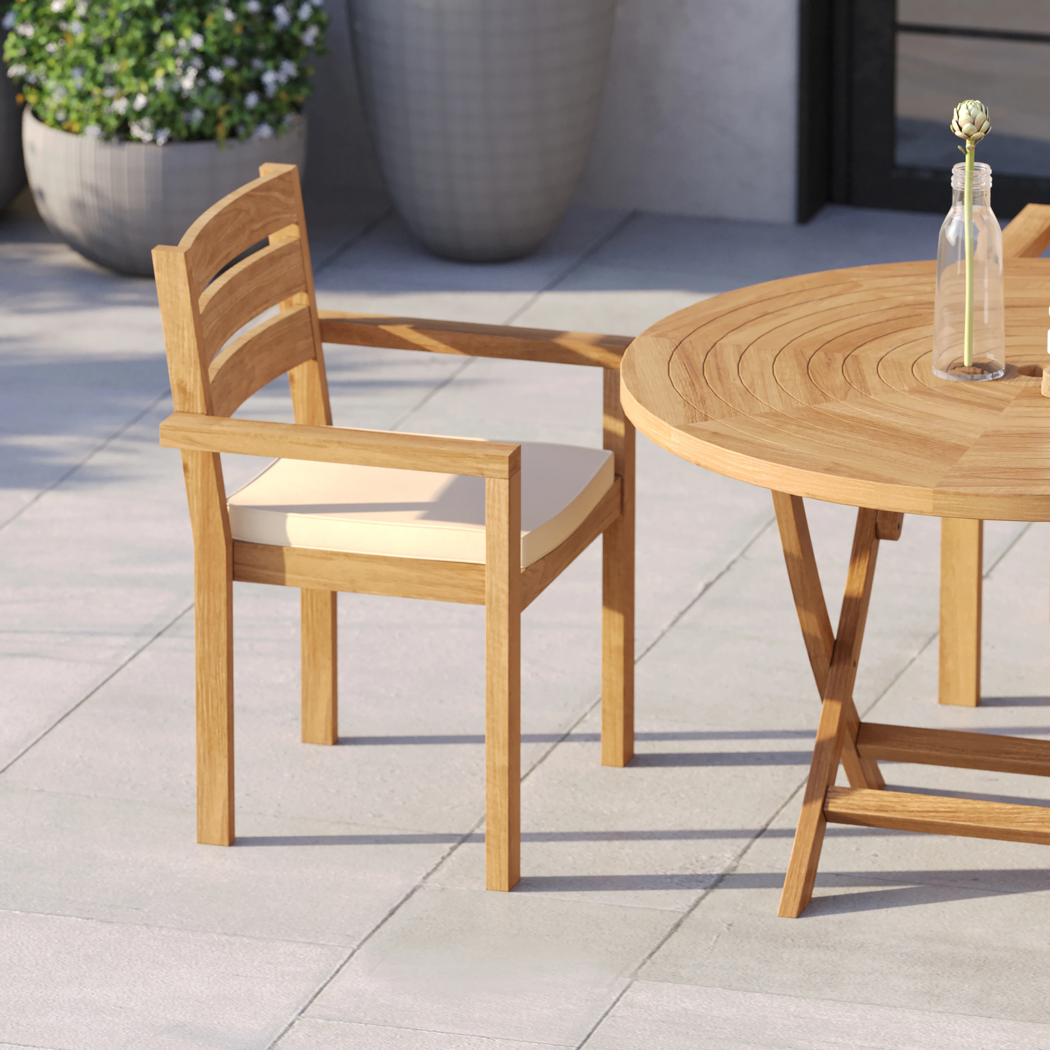 4 Seater Teak Garden Dining Set – 120cm Spiral Folding Table with Marlow Stacking Chairs - Image 4