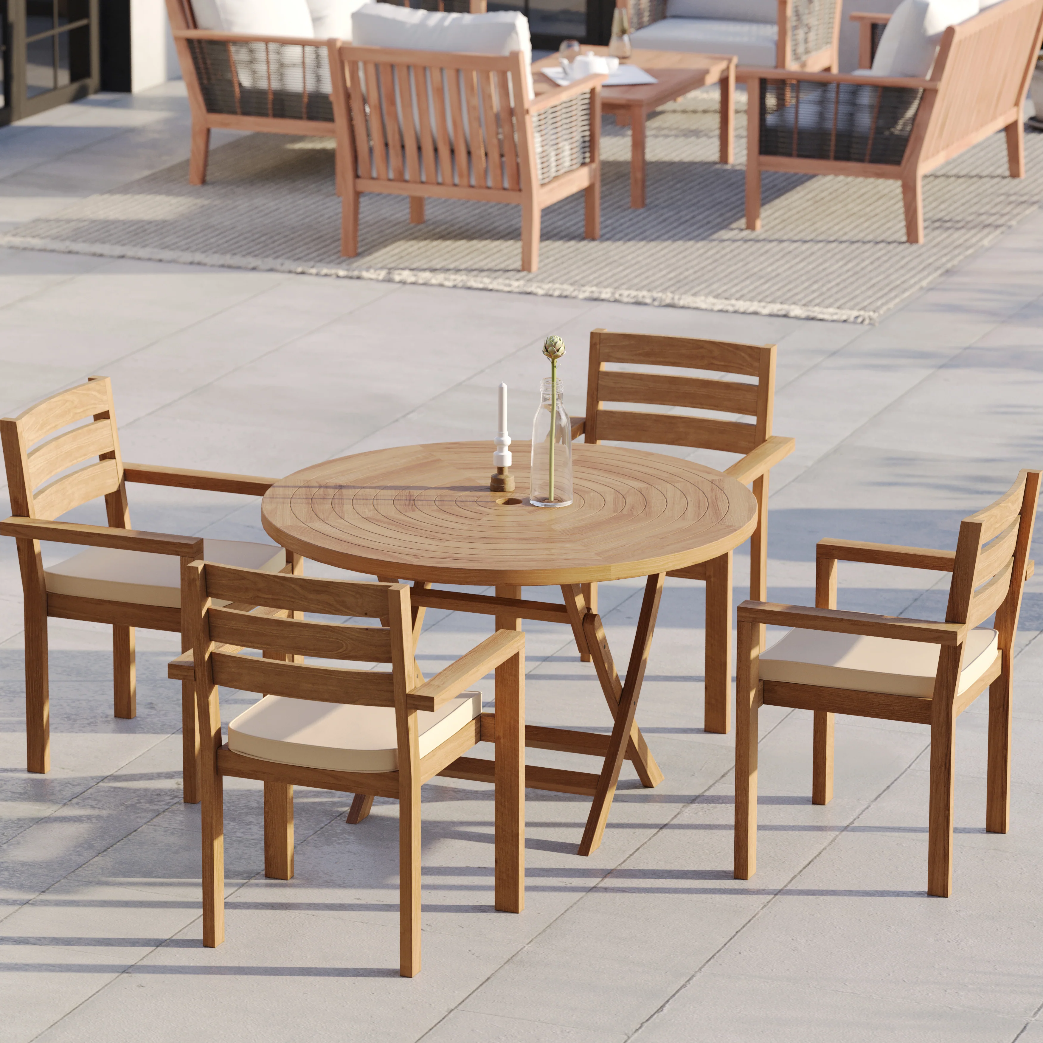 4 Seater Teak Garden Dining Set – 120cm Spiral Folding Table with Marlow Stacking Chairs - Image 5
