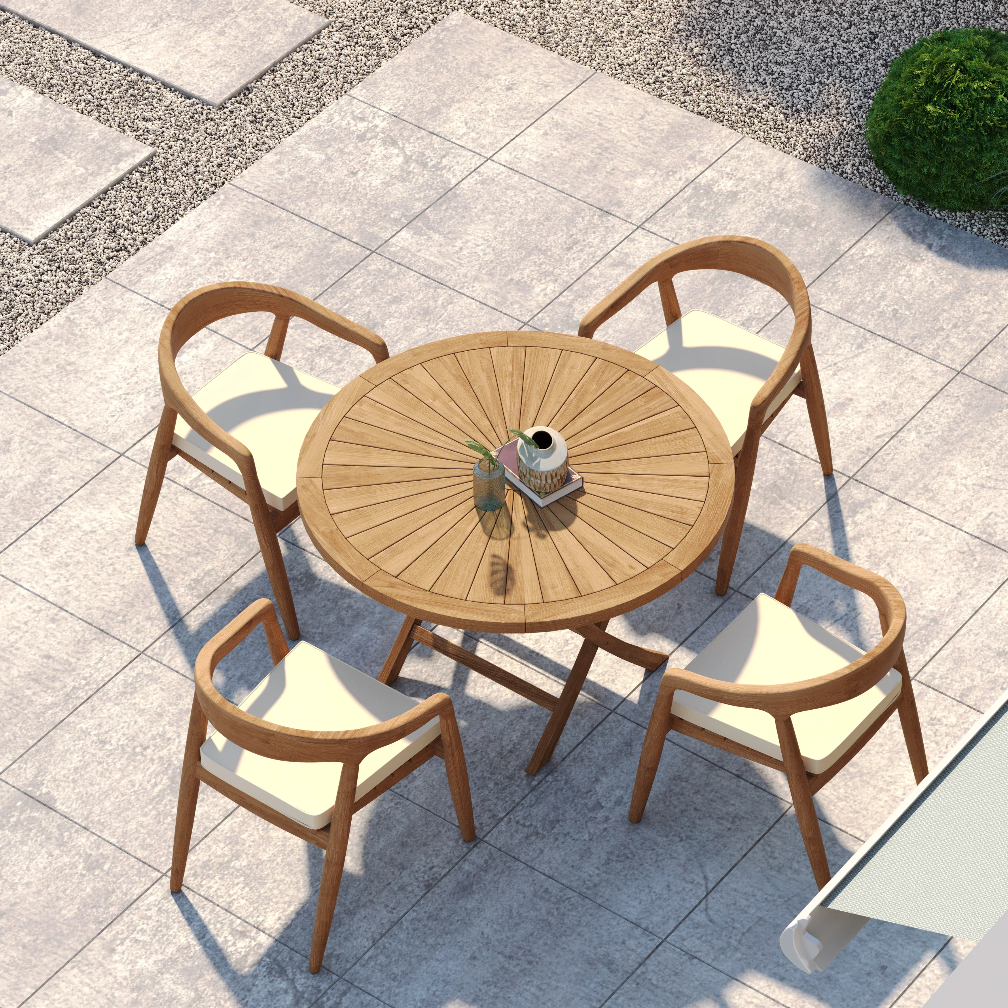 4 Seater Teak Garden Dining Set – 120cm Sunshine Folding Table, 4cm Top with Sydney Chairs - Image 2