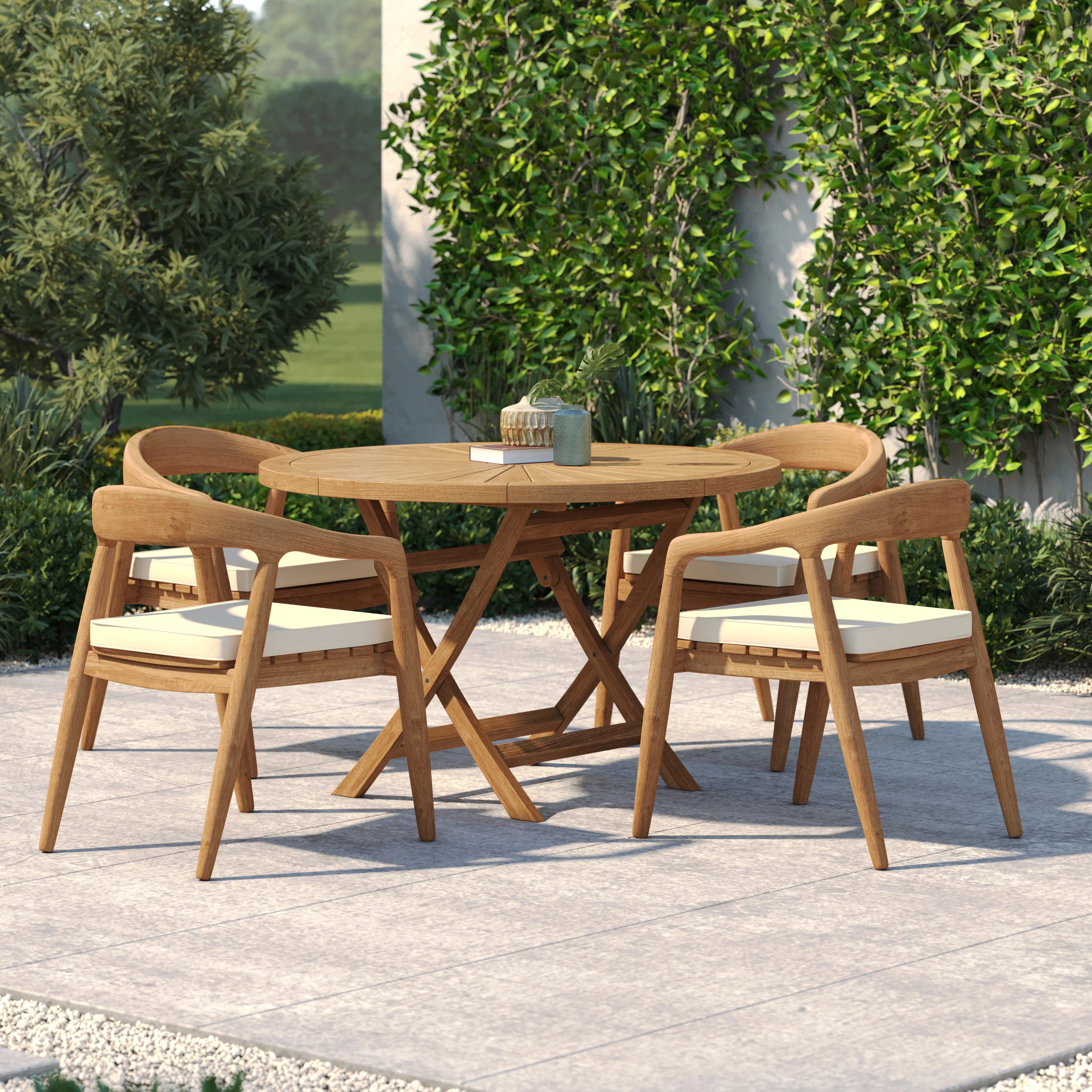 4 Seater Teak Garden Dining Set – 120cm Sunshine Folding Table, 4cm Top with Sydney Chairs - Image 3