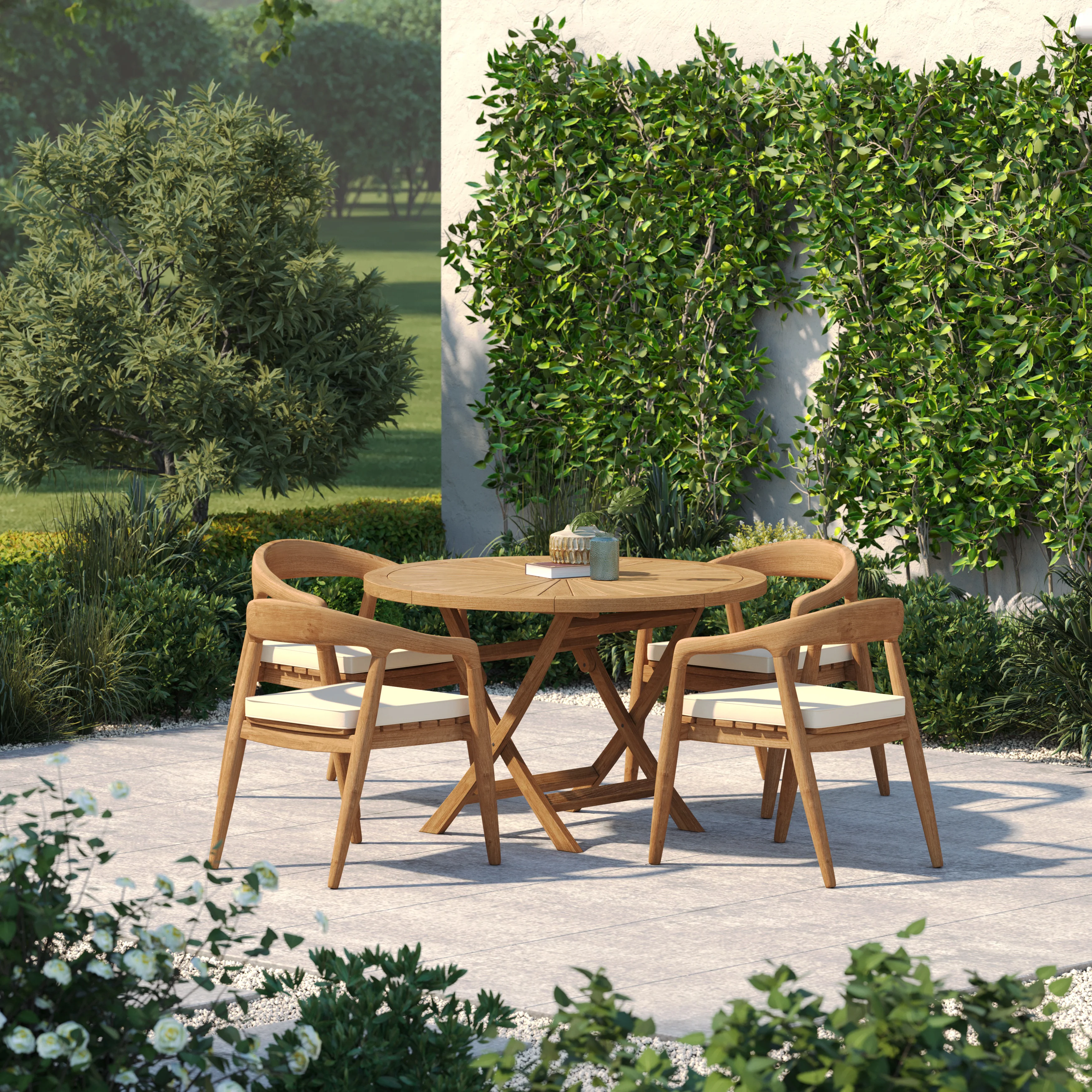 4 Seater Teak Garden Dining Set – 120cm Sunshine Folding Table, 4cm Top with Sydney Chairs - Image 6