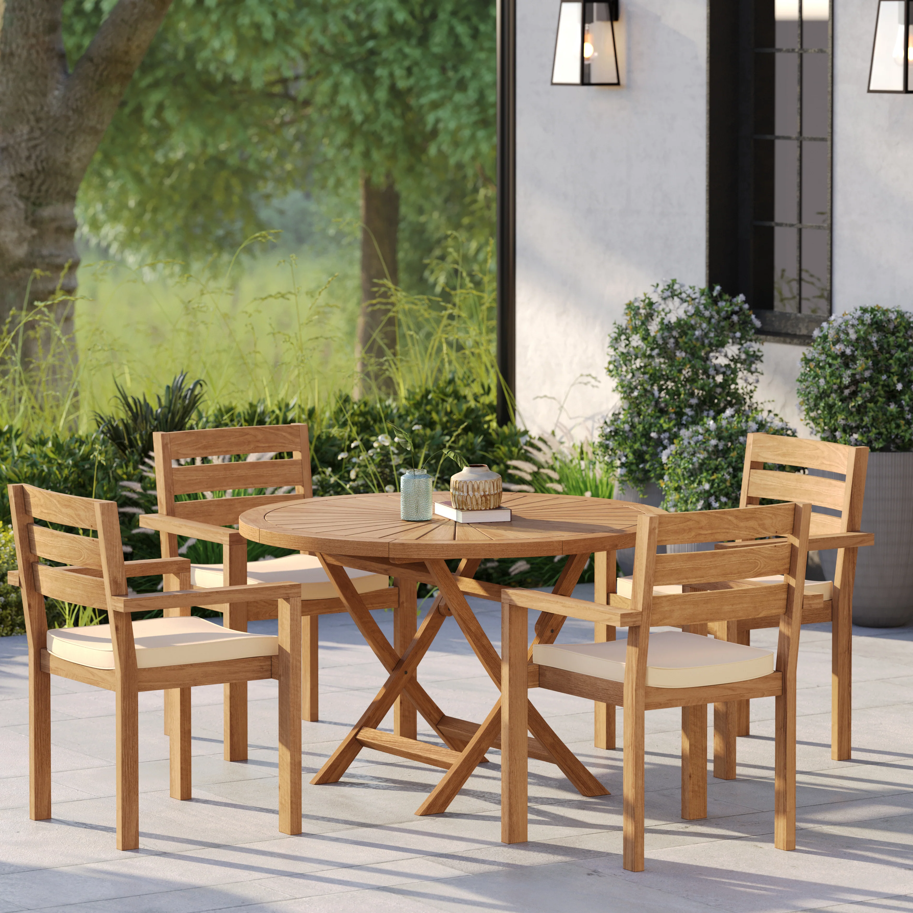 4 Seater Teak Garden Dining Set – 120cm Sunshine Folding Table with Marlow Stacking Chairs - Image 2