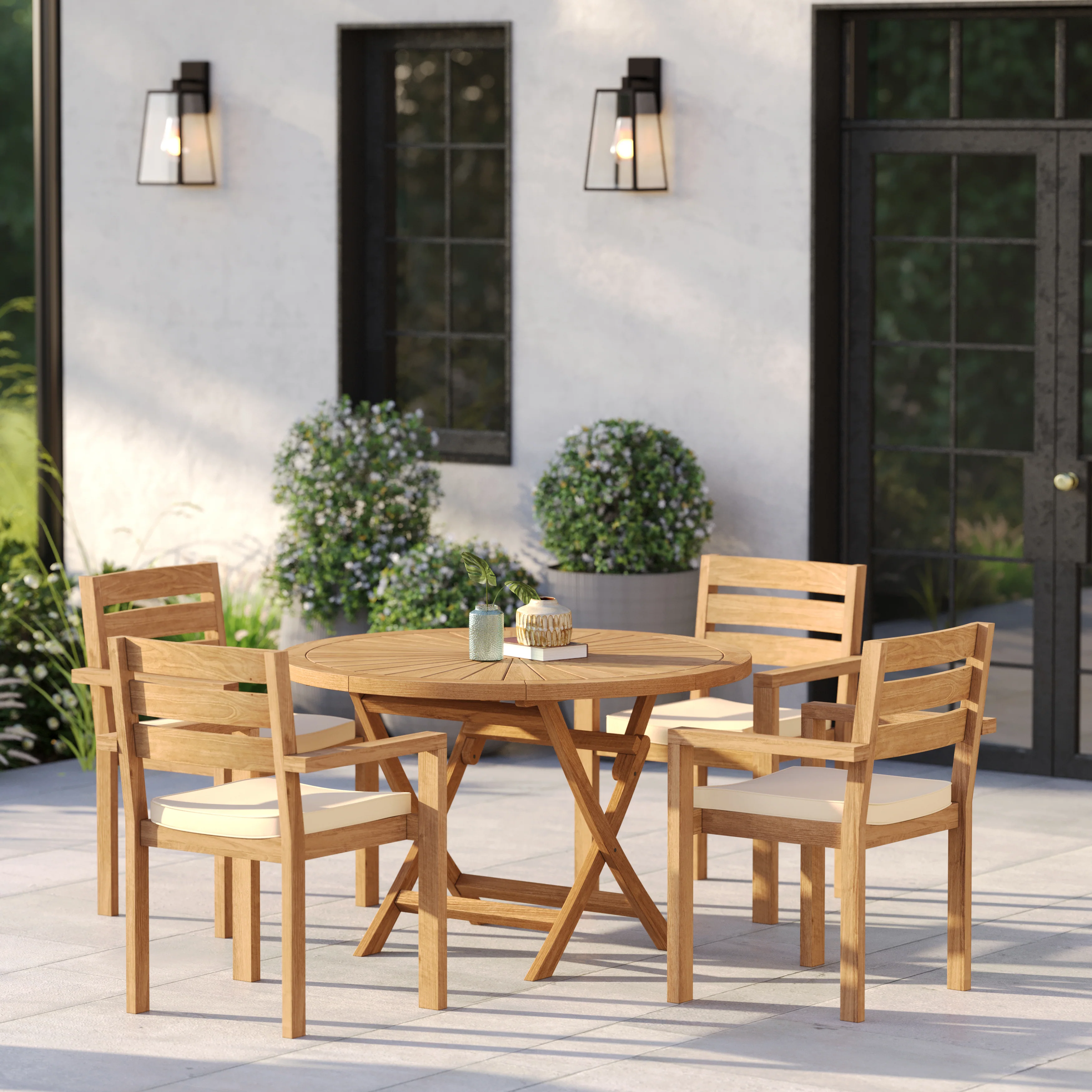 4 Seater Teak Garden Dining Set – 120cm Sunshine Folding Table with Marlow Stacking Chairs - Image 3