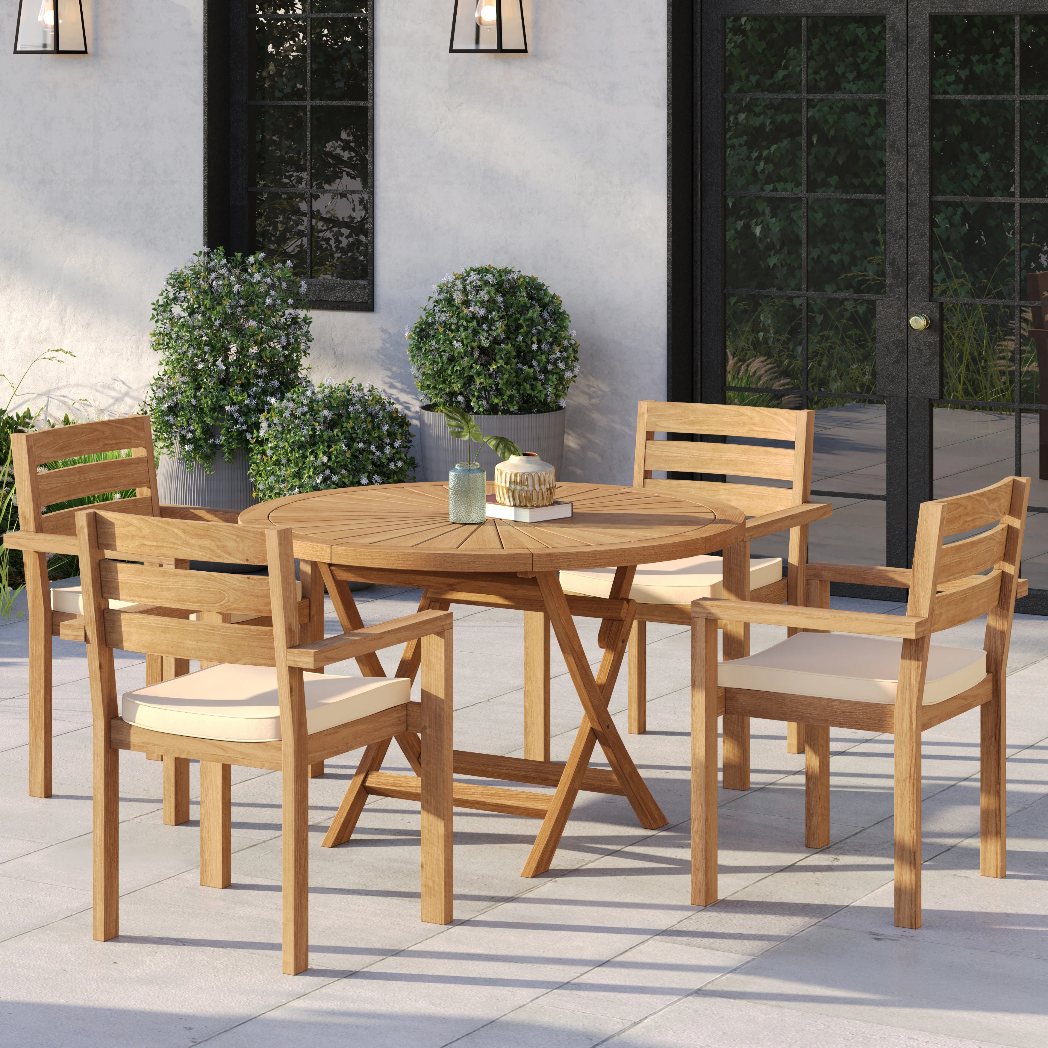 4 Seater Teak Garden Dining Set – 120cm Sunshine Folding Table with Marlow Stacking Chairs - Image 4
