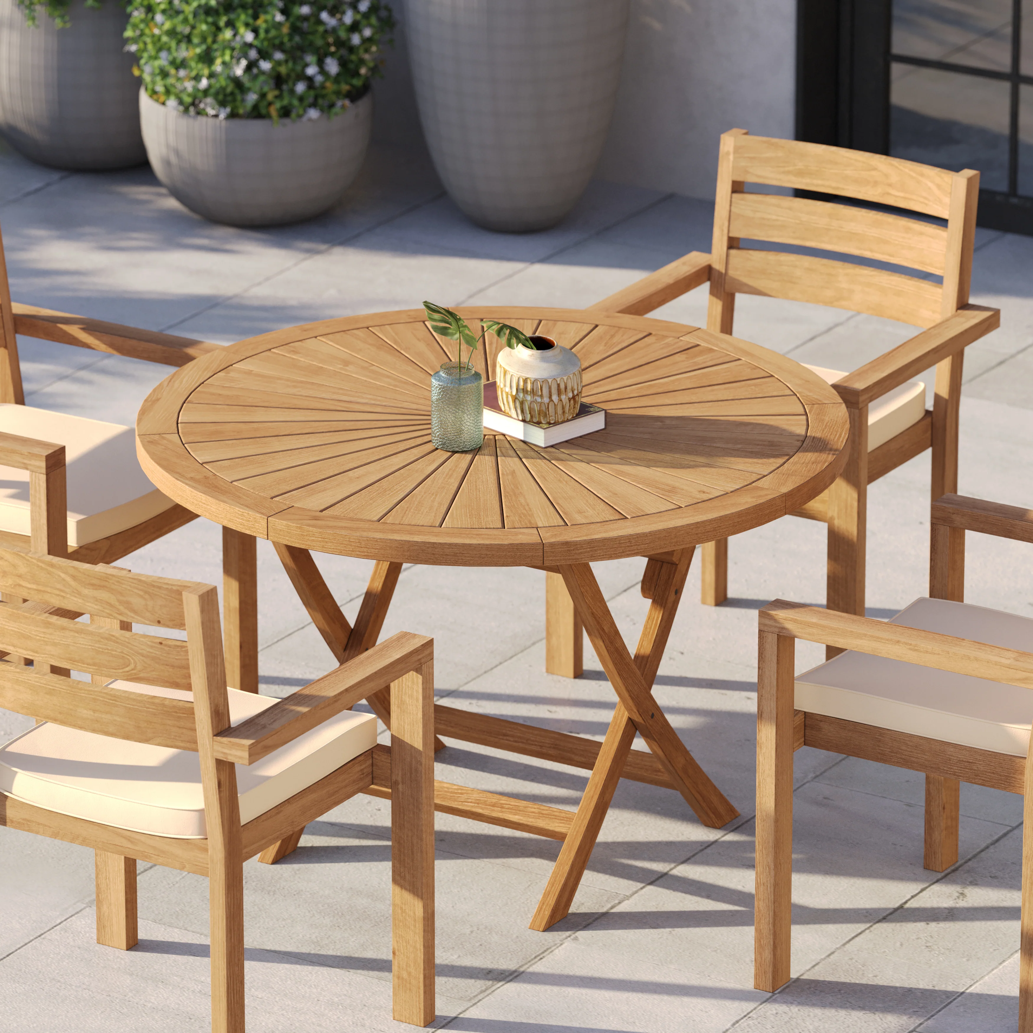 4 Seater Teak Garden Dining Set – 120cm Sunshine Folding Table with Marlow Stacking Chairs - Image 5