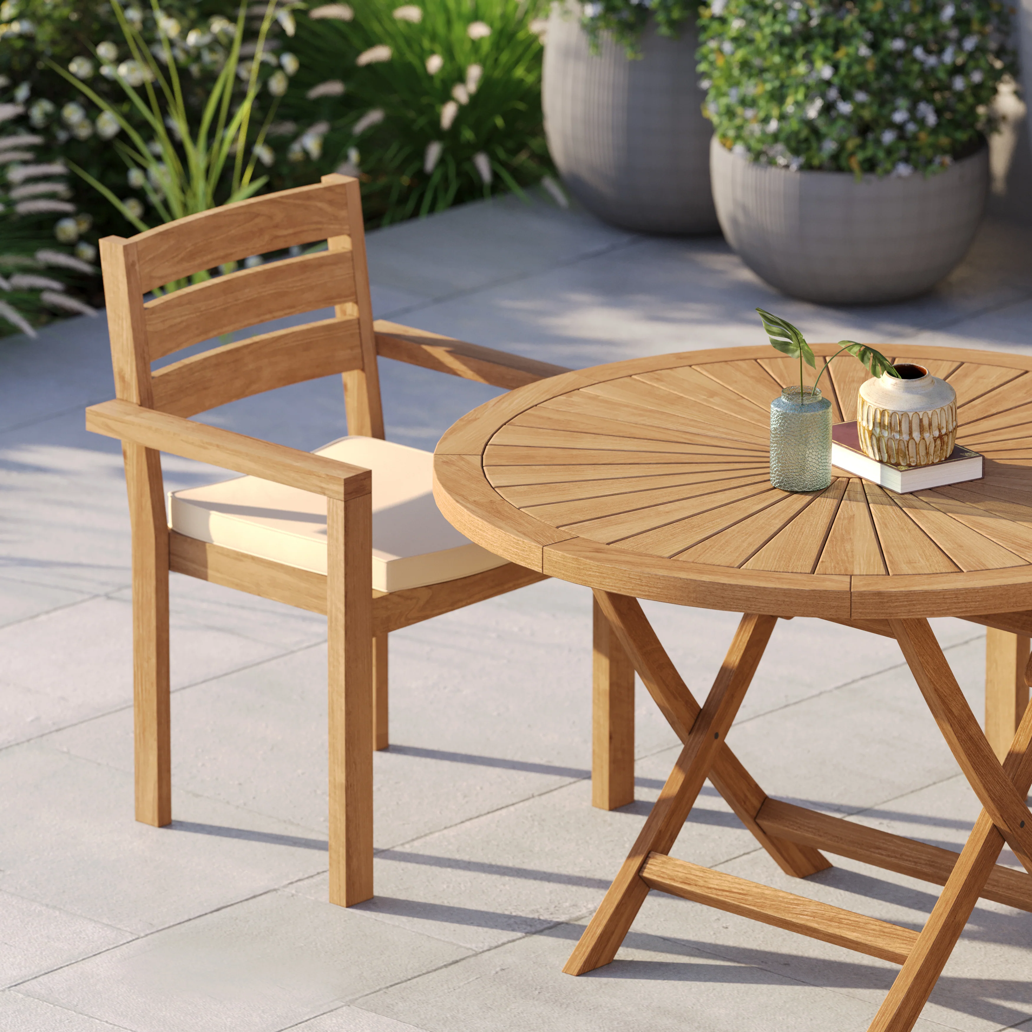 4 Seater Teak Garden Dining Set – 120cm Sunshine Folding Table with Marlow Stacking Chairs - Image 6