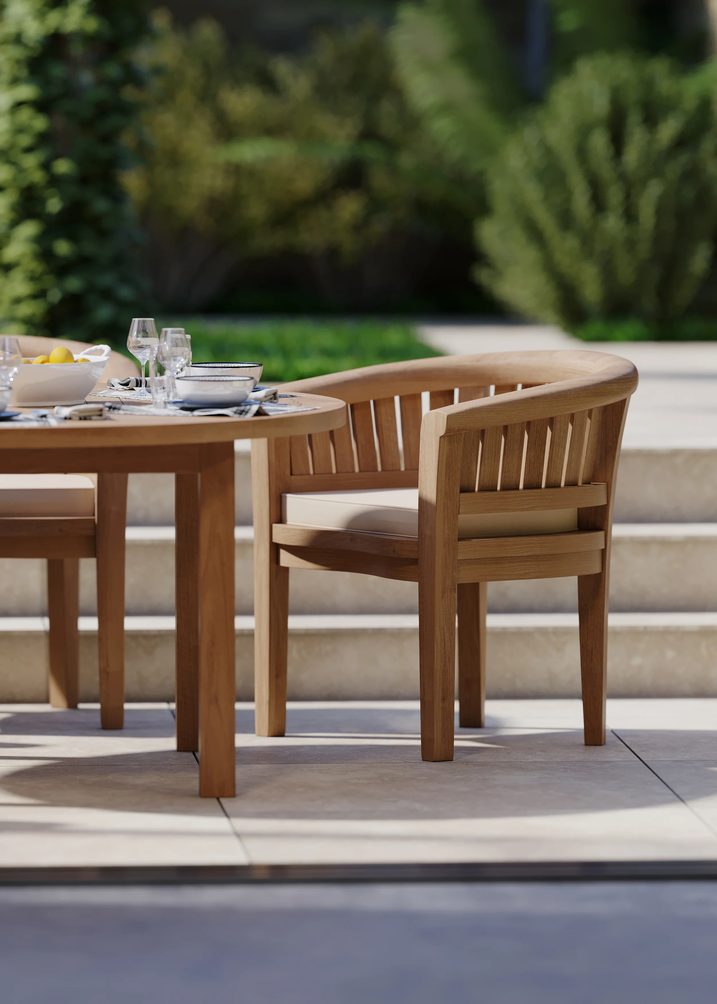 6 Seater Teak Garden Dining Set – Luxor 150cm Round Table, 4cm Top with San Francisco Chairs - Image 4