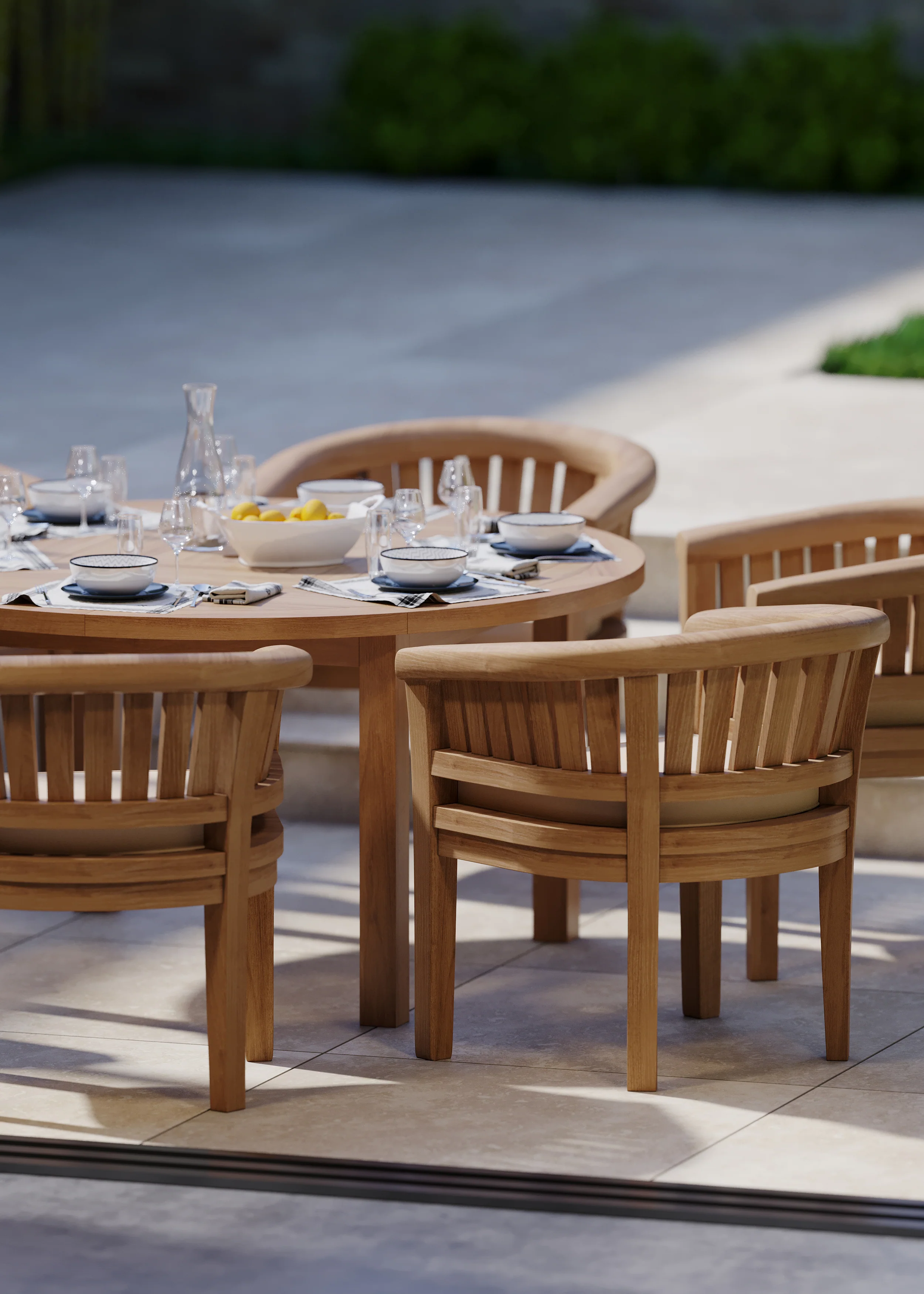 6 Seater Teak Garden Dining Set – Luxor 150cm Round Table, 4cm Top with San Francisco Chairs - Image 5