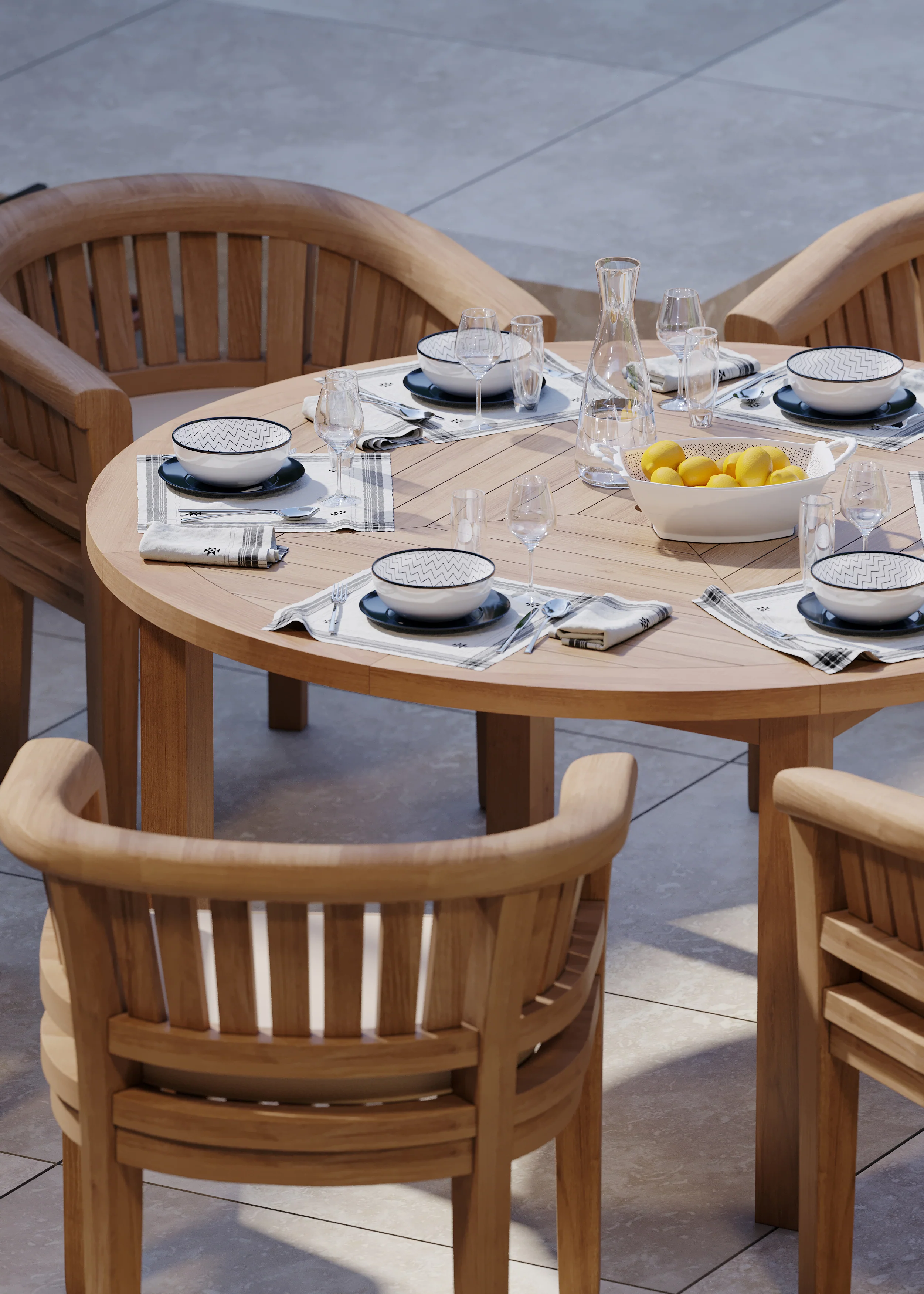 6 Seater Teak Garden Dining Set – Luxor 150cm Round Table, 4cm Top with San Francisco Chairs - Image 6