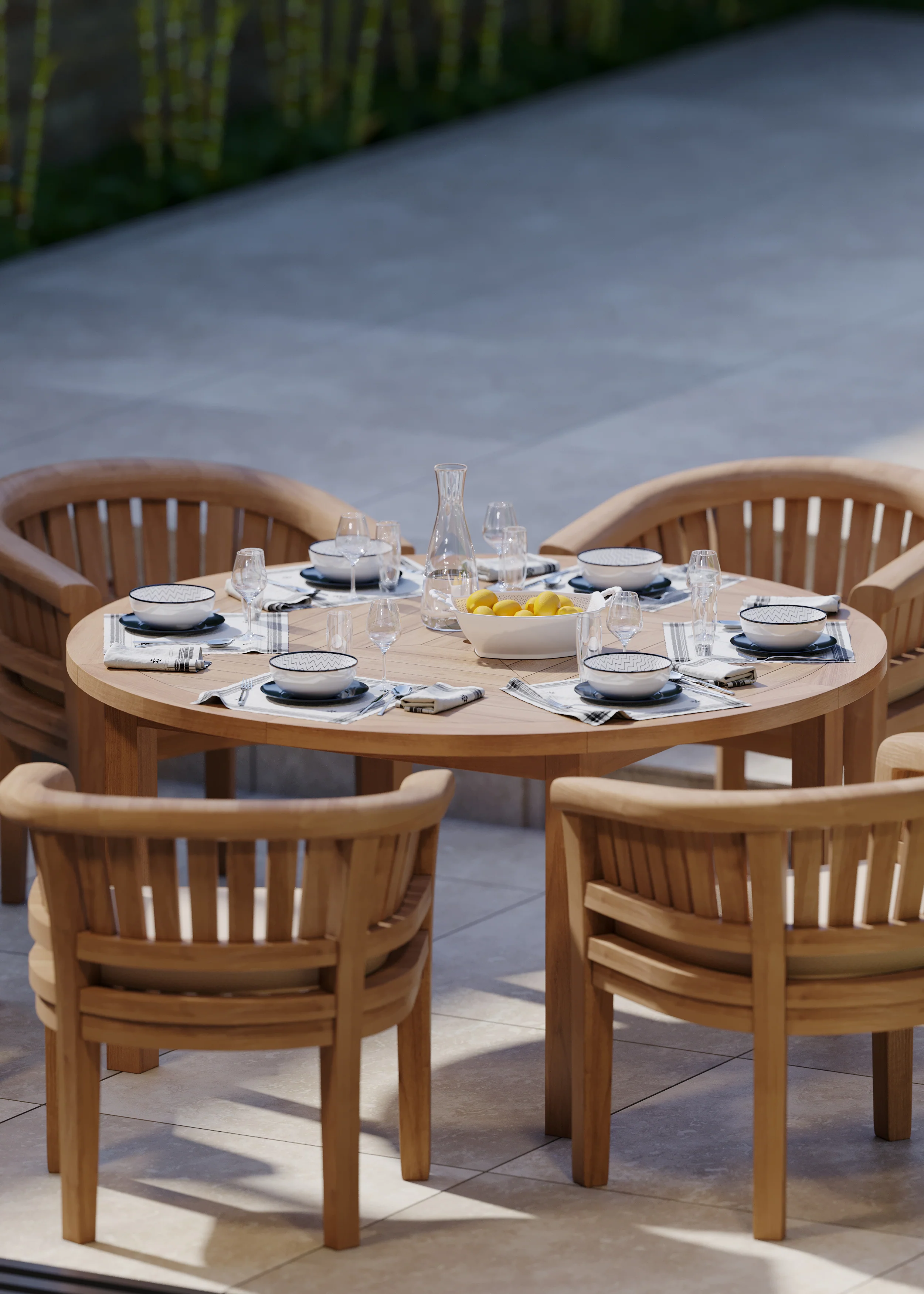 6 Seater Teak Garden Dining Set – Luxor 150cm Round Table, 4cm Top with San Francisco Chairs - Image 7