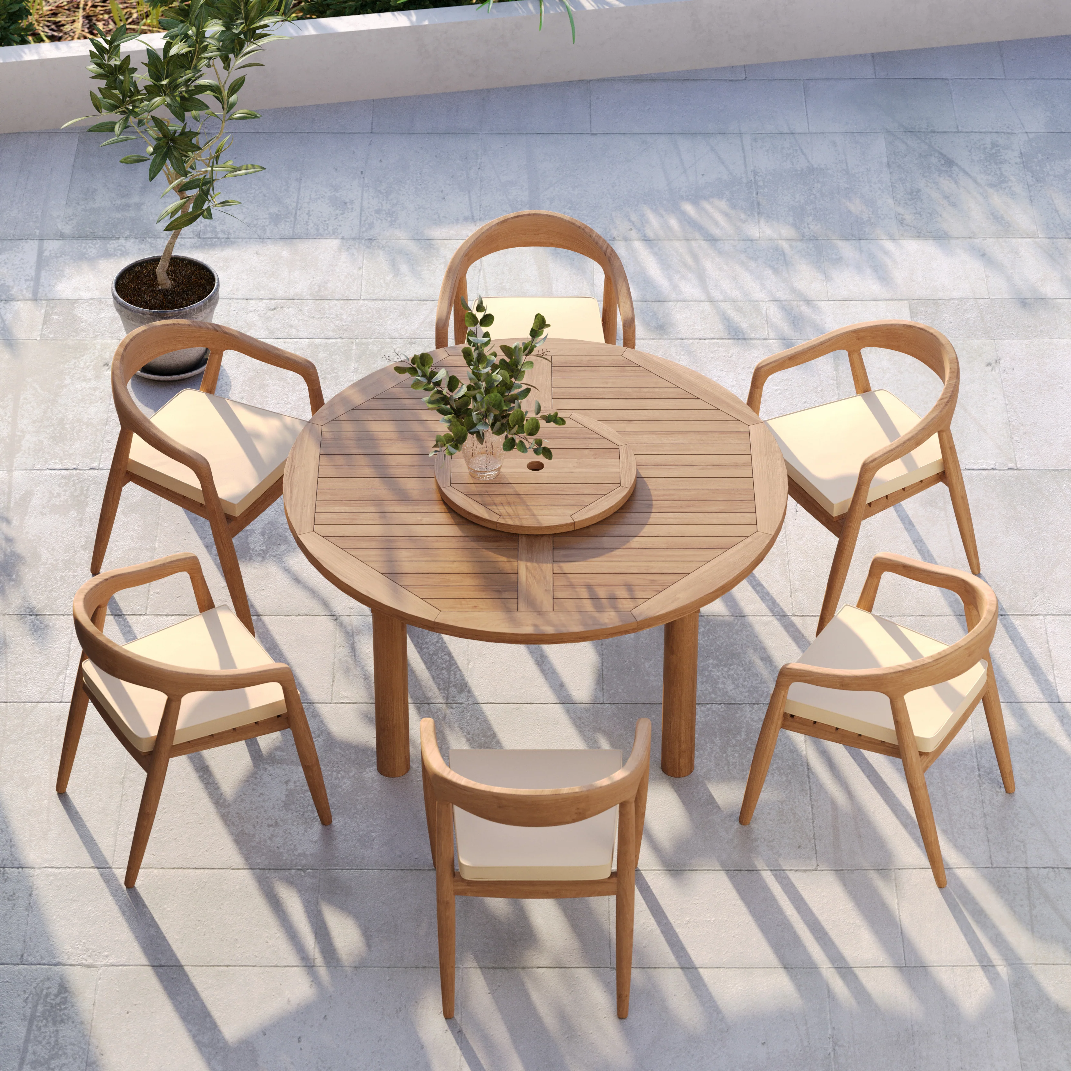 6 Seater Teak Garden Dining Set – 150cm Maximus Round Table, 4cm Top with Sydney Chairs - Image 2