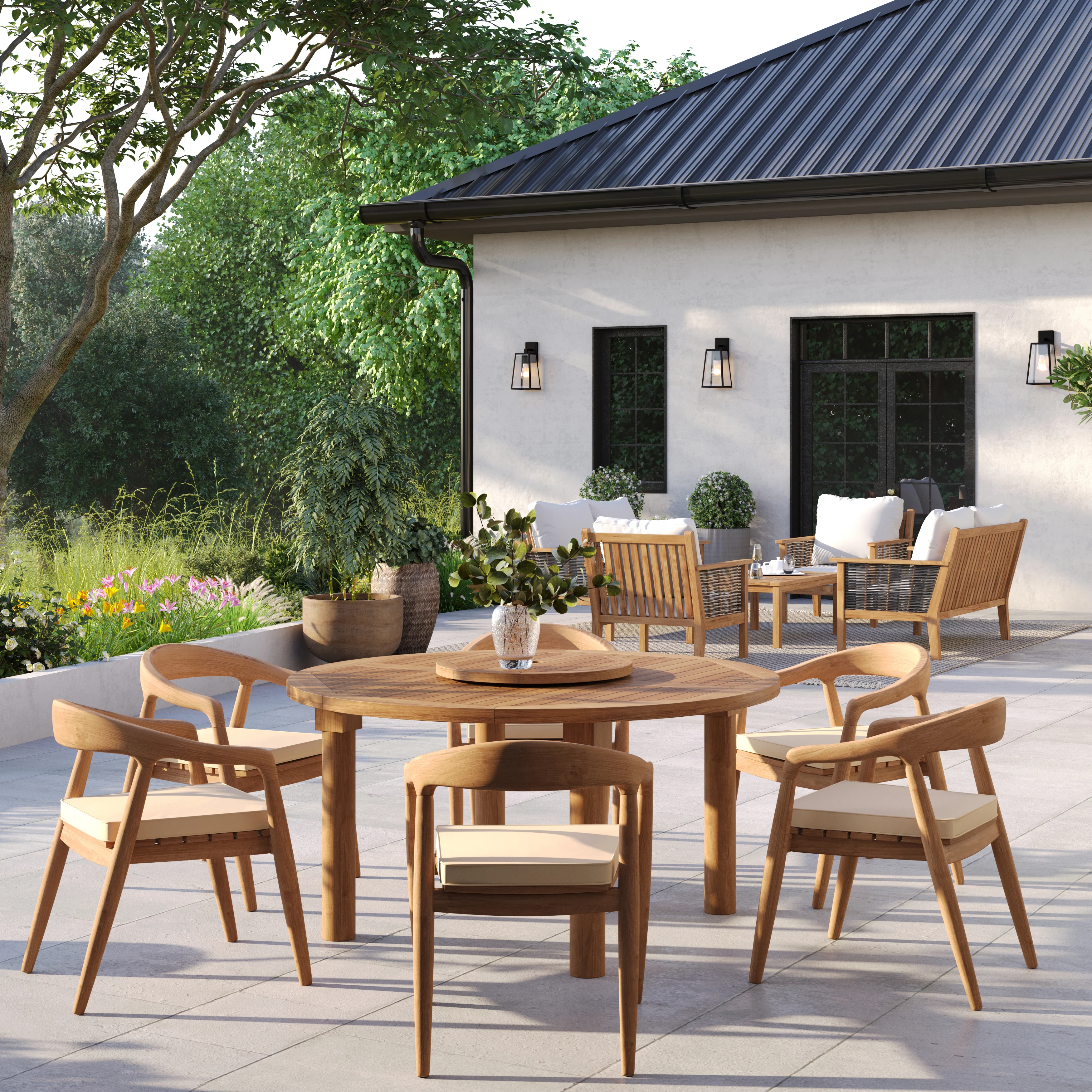 6 Seater Teak Garden Dining Set – 150cm Maximus Round Table, 4cm Top with Sydney Chairs - Image 4