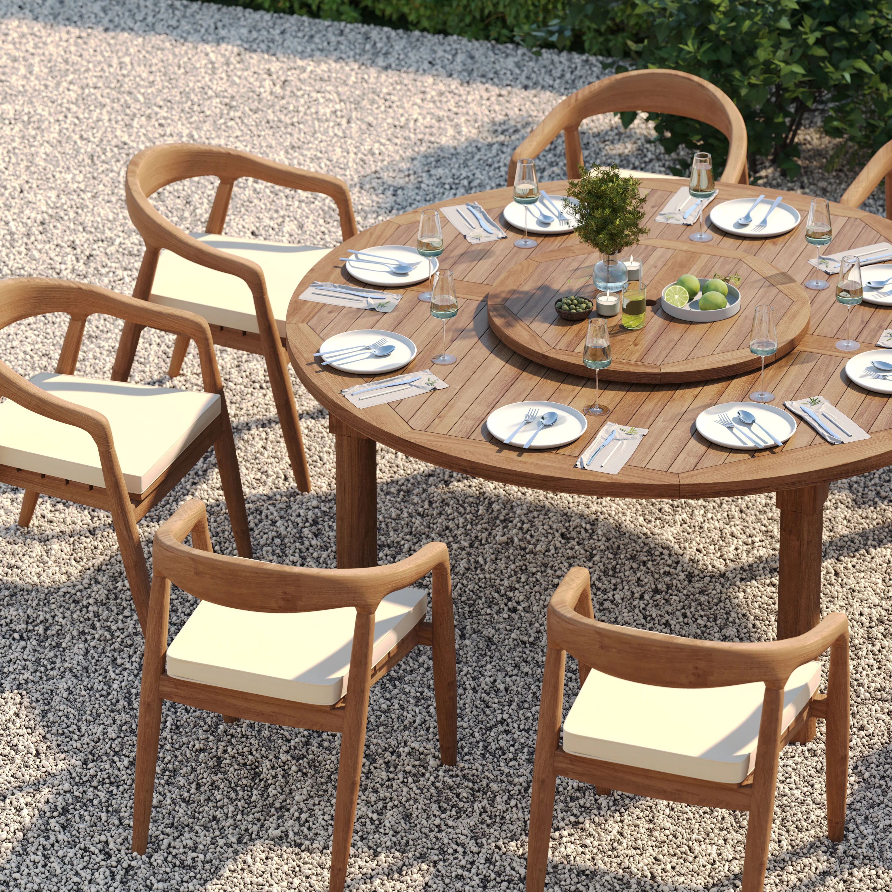 8 Seater Teak Garden Dining Set – 180cm Maximus Round Fixed Table, 4cm Top with Sydney Chairs - Image 2