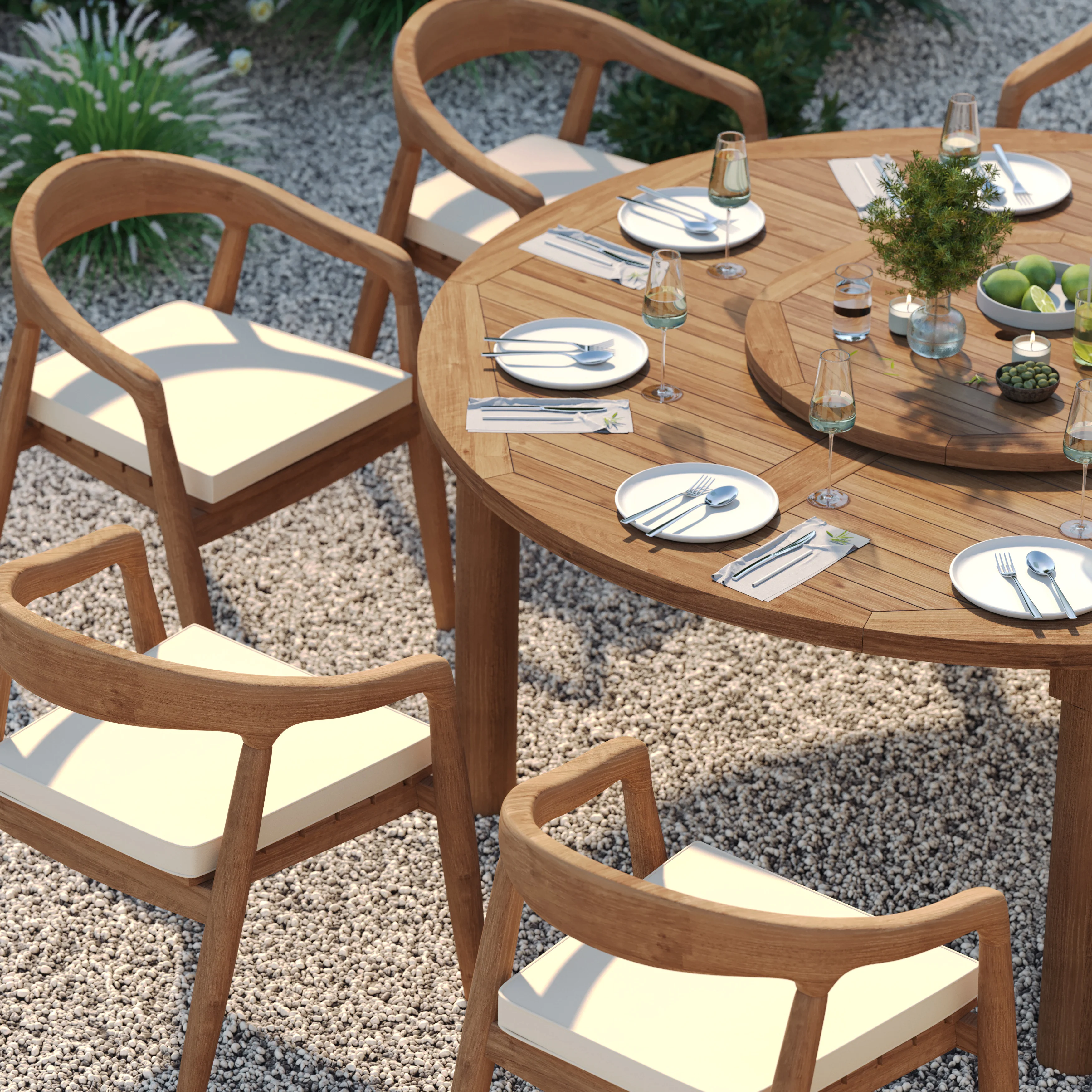 8 Seater Teak Garden Dining Set – 180cm Maximus Round Fixed Table, 4cm Top with Sydney Chairs - Image 4