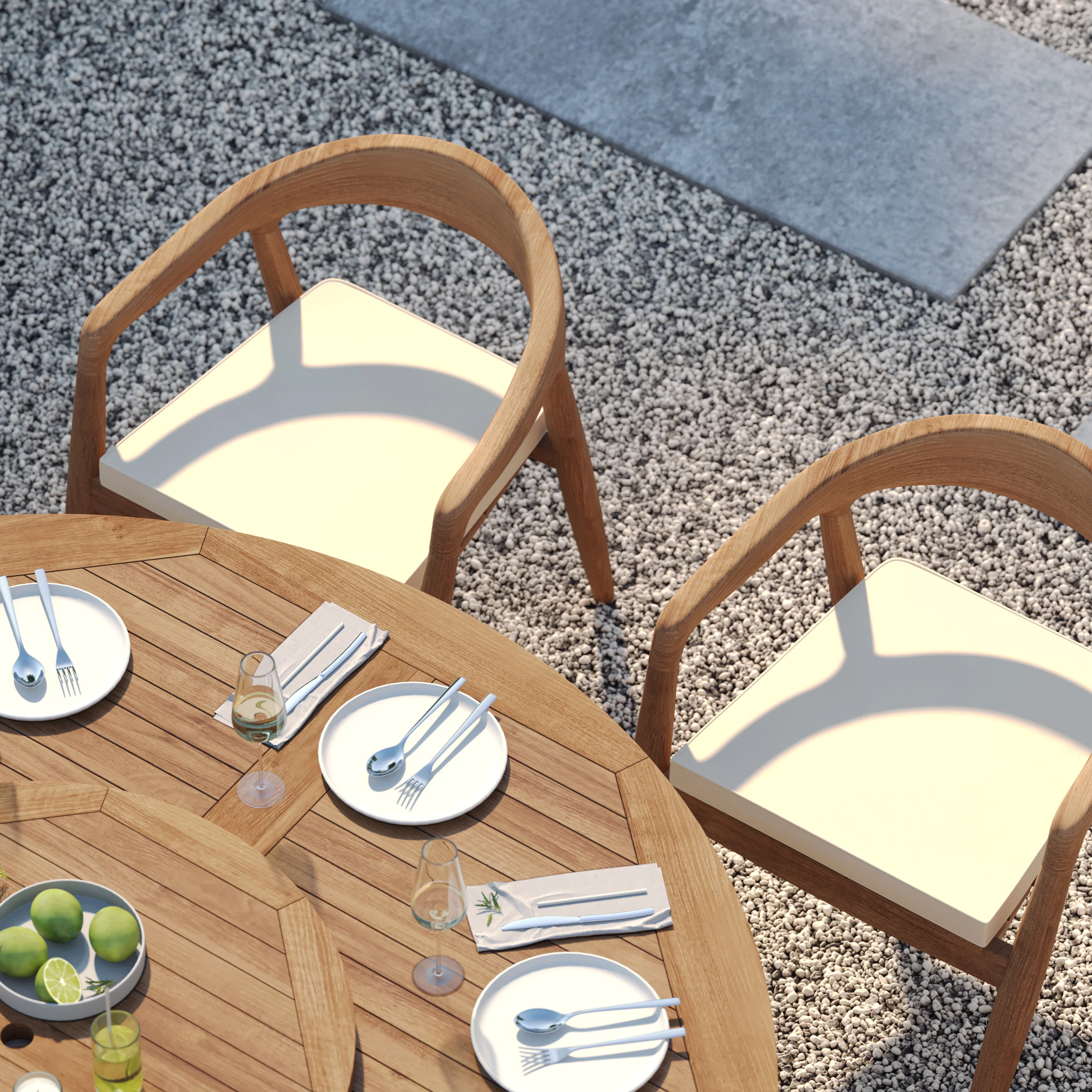 8 Seater Teak Garden Dining Set – 180cm Maximus Round Fixed Table, 4cm Top with Sydney Chairs - Image 5