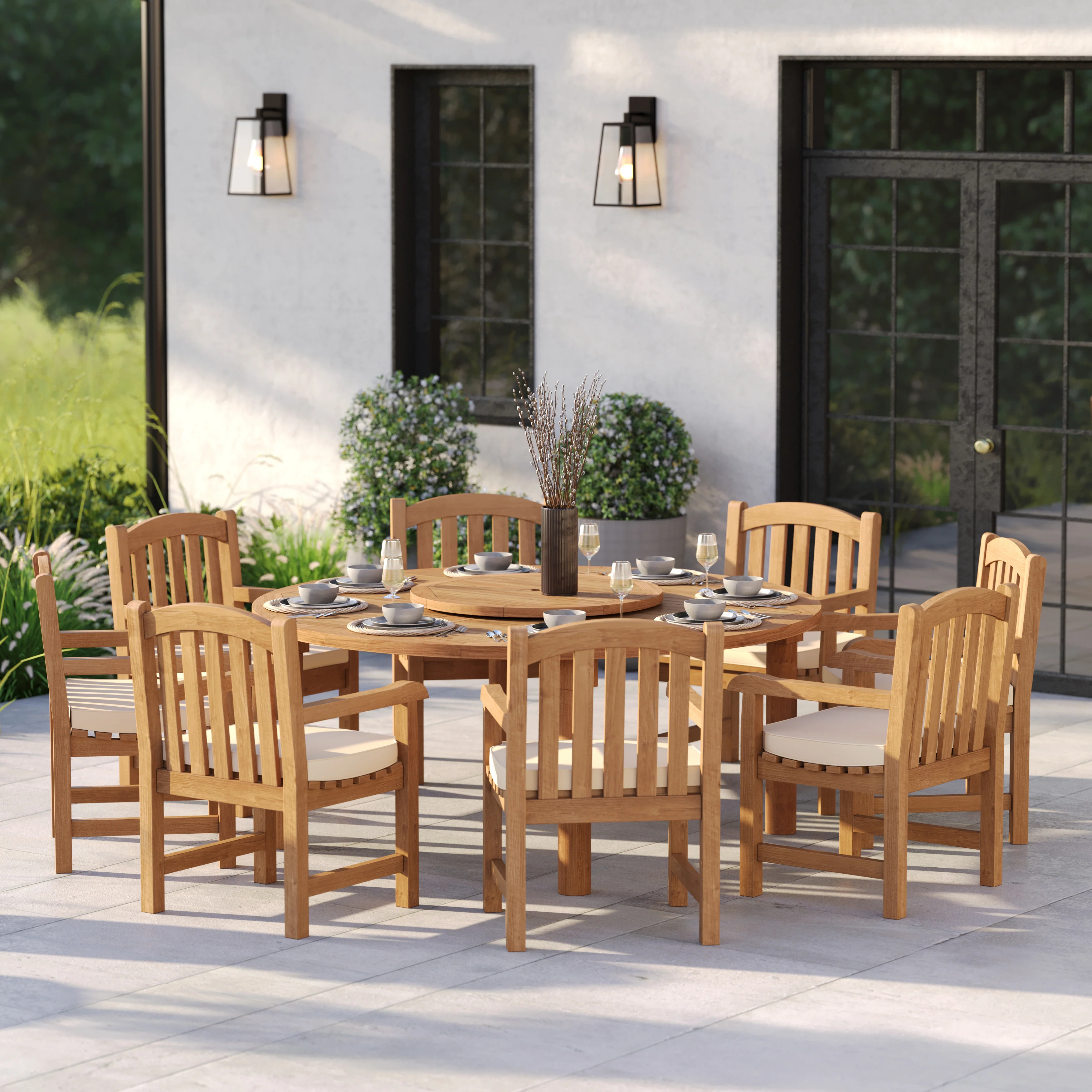 8 Seater Teak Garden Dining Set – 180cm Maximus Round Fixed Table with Warwick Chairs - Image 2