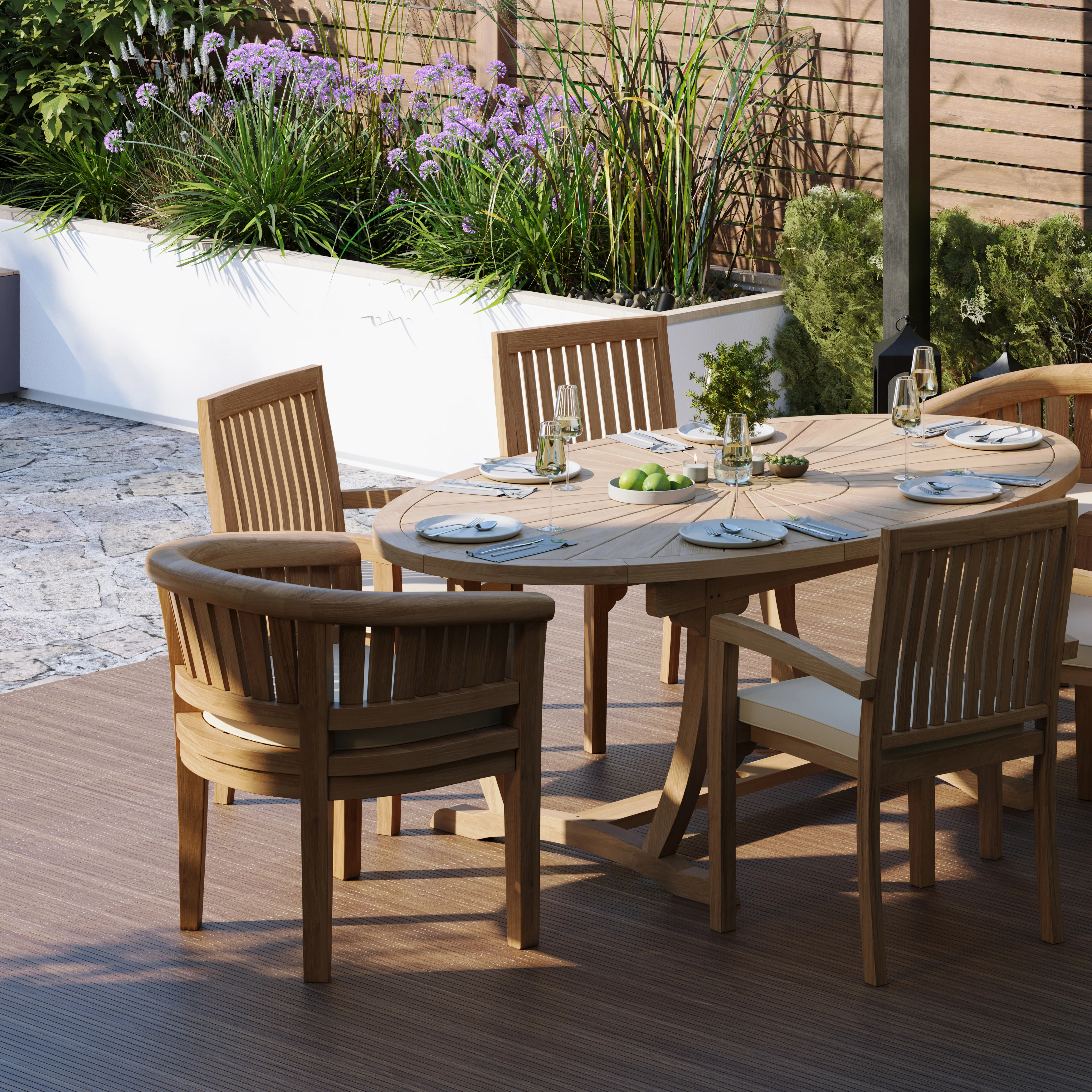6 Seater Teak Garden Dining Set – 2m Sunshine Oval Table with 4 Henley Stacking Chairs & 2 San Francisco Chairs - Image 3