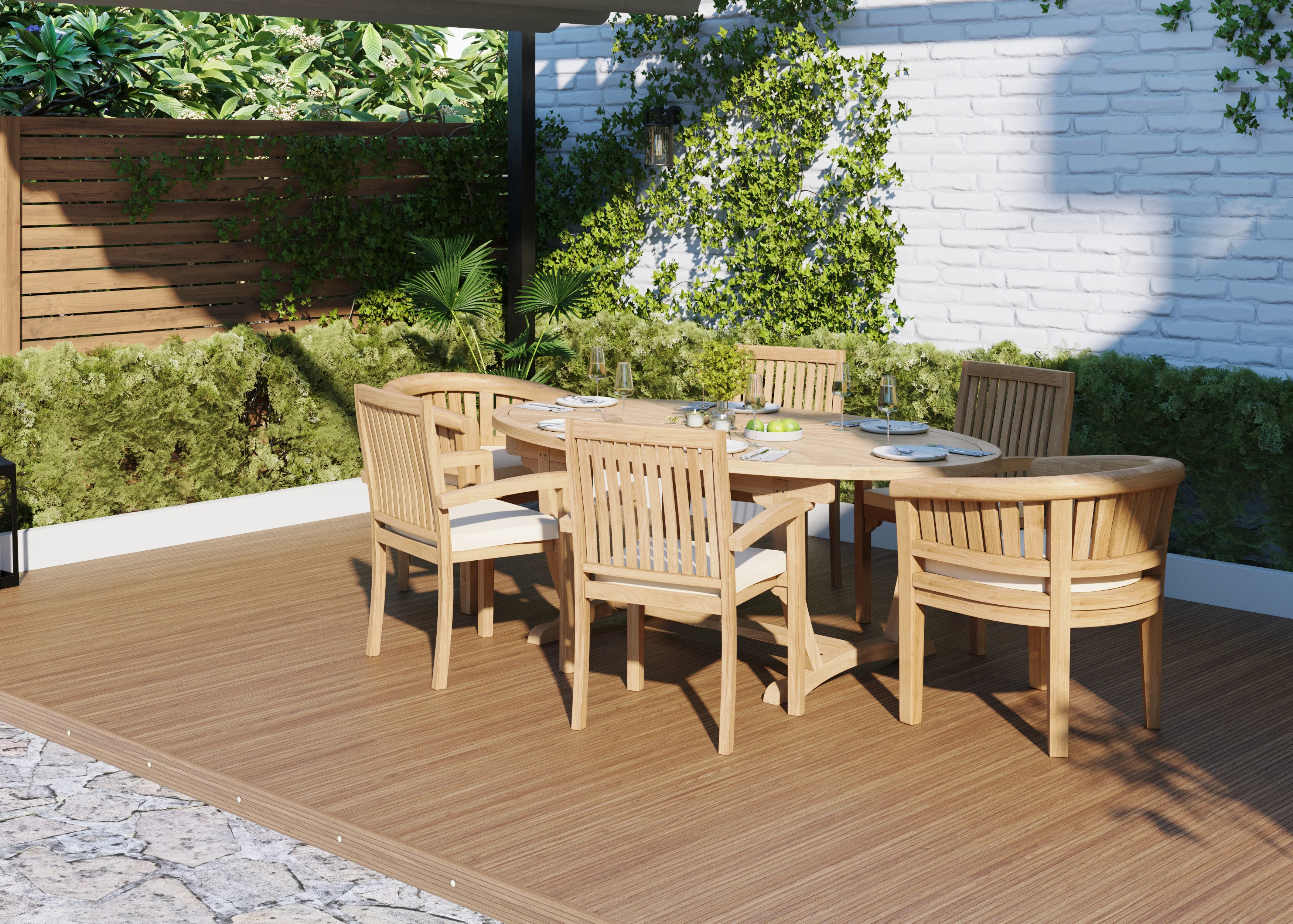 6 Seater Teak Garden Dining Set – 2m Sunshine Oval Table with 4 Henley Stacking Chairs & 2 San Francisco Chairs - Image 4