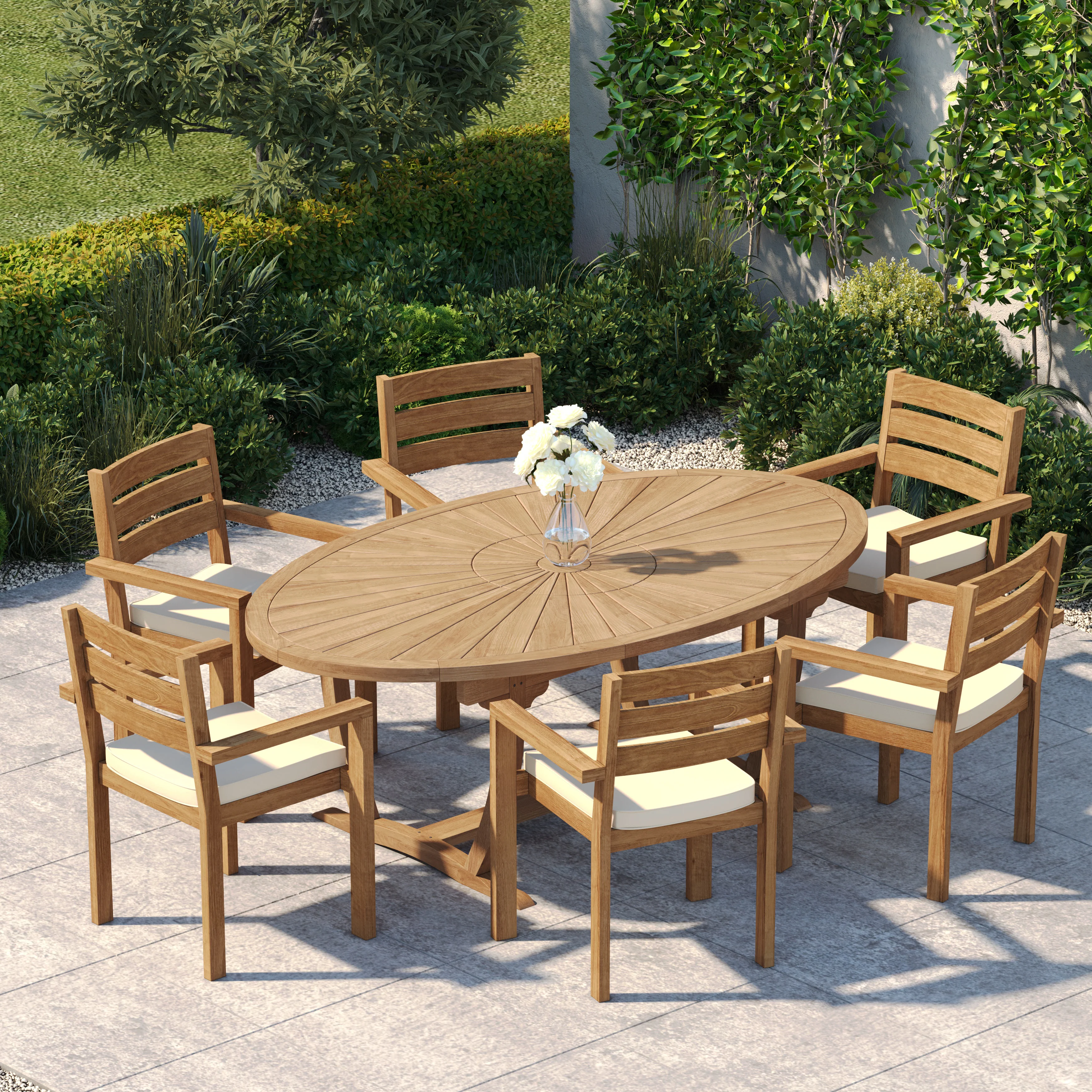 6 Seater Teak Garden Dining Set – 2m Sunshine Oval Table with Marlow Stacking Chairs - Image 2