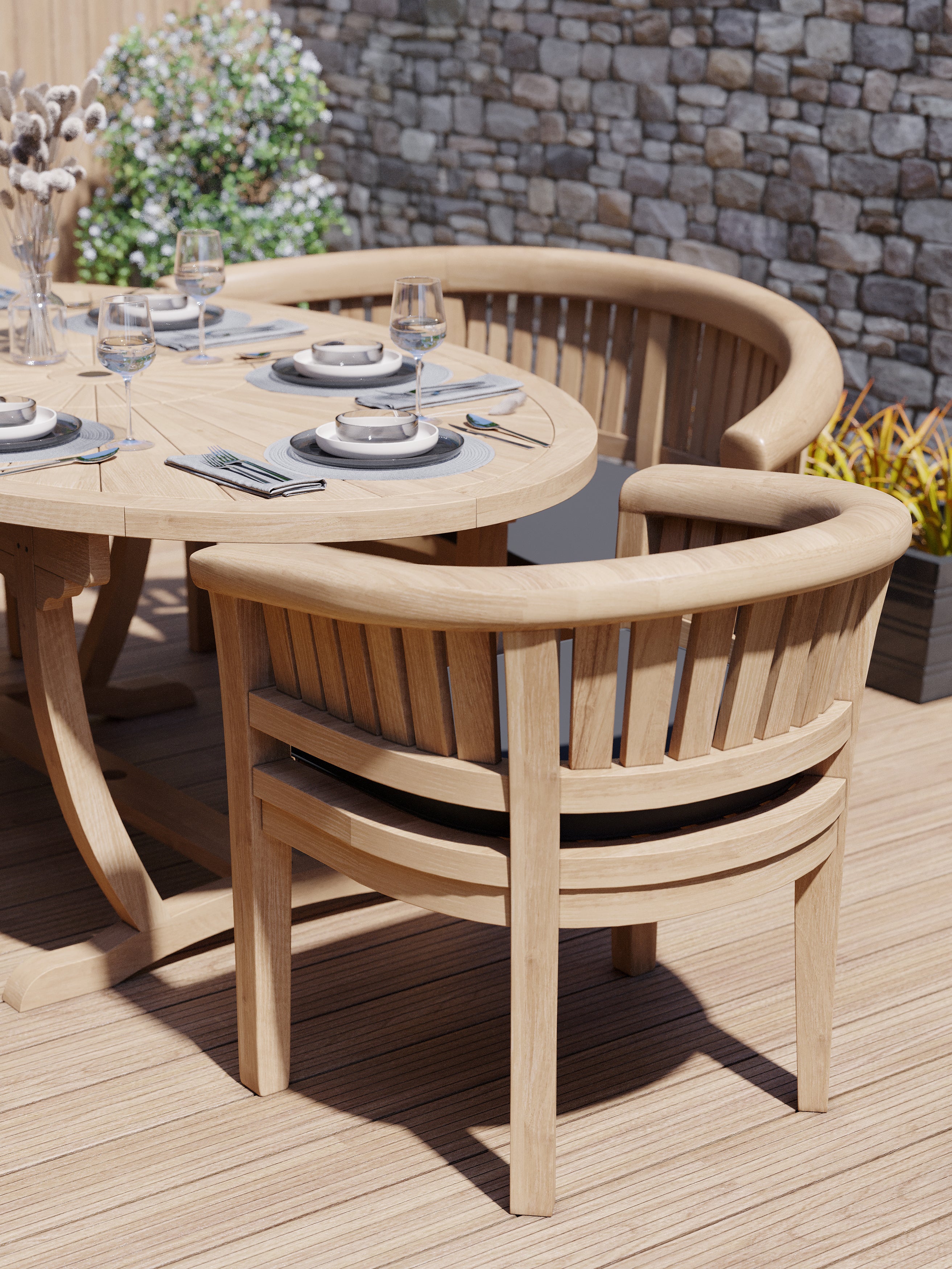 6 Seater Teak Garden Dining Set – 2m Sunshine Table with 2 San Francisco Chairs & 2 San Francisco Benches - Image 5