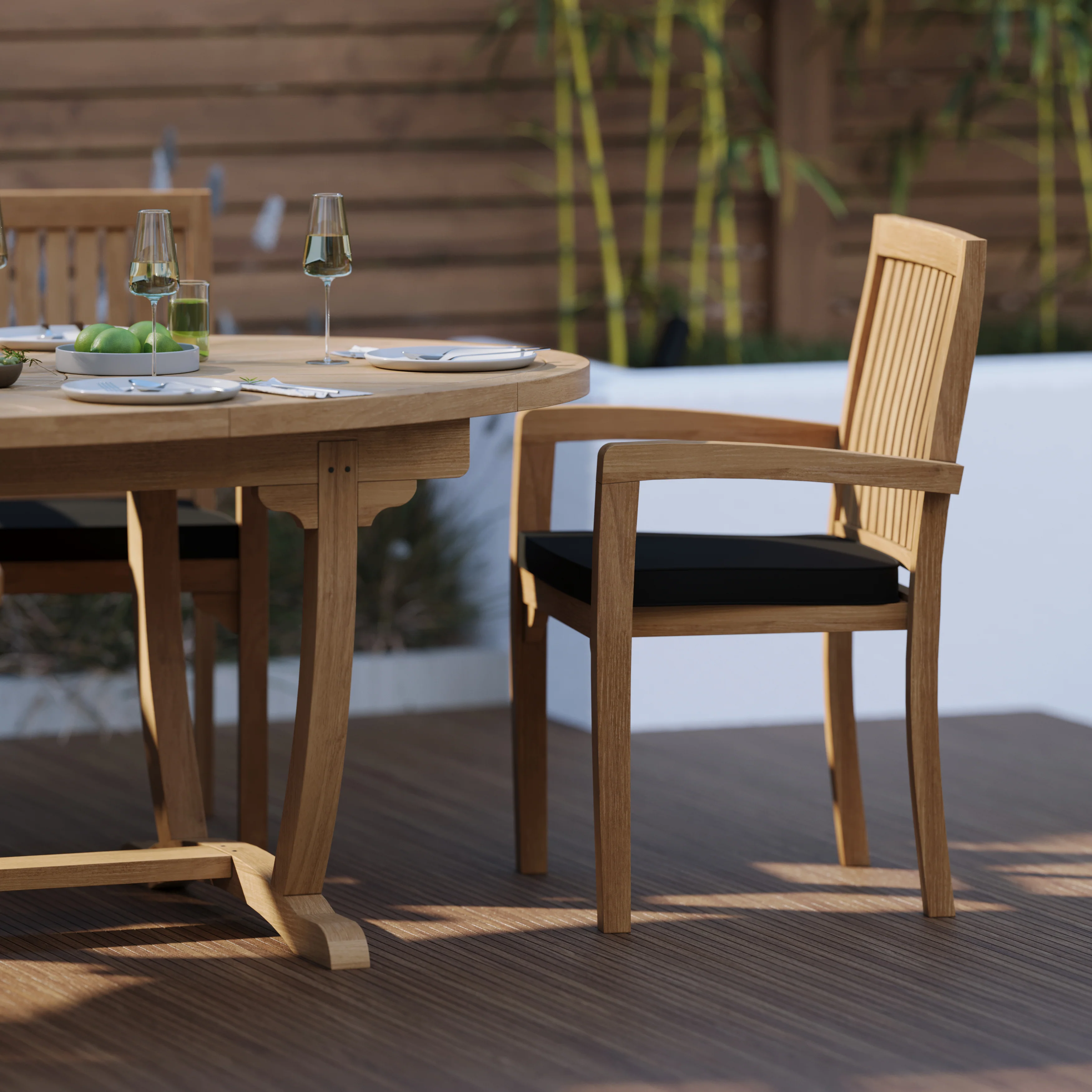 6 Seater Teak Garden Dining Set – 2m Sunshine Table with Henley Stacking Chairs - Image 3