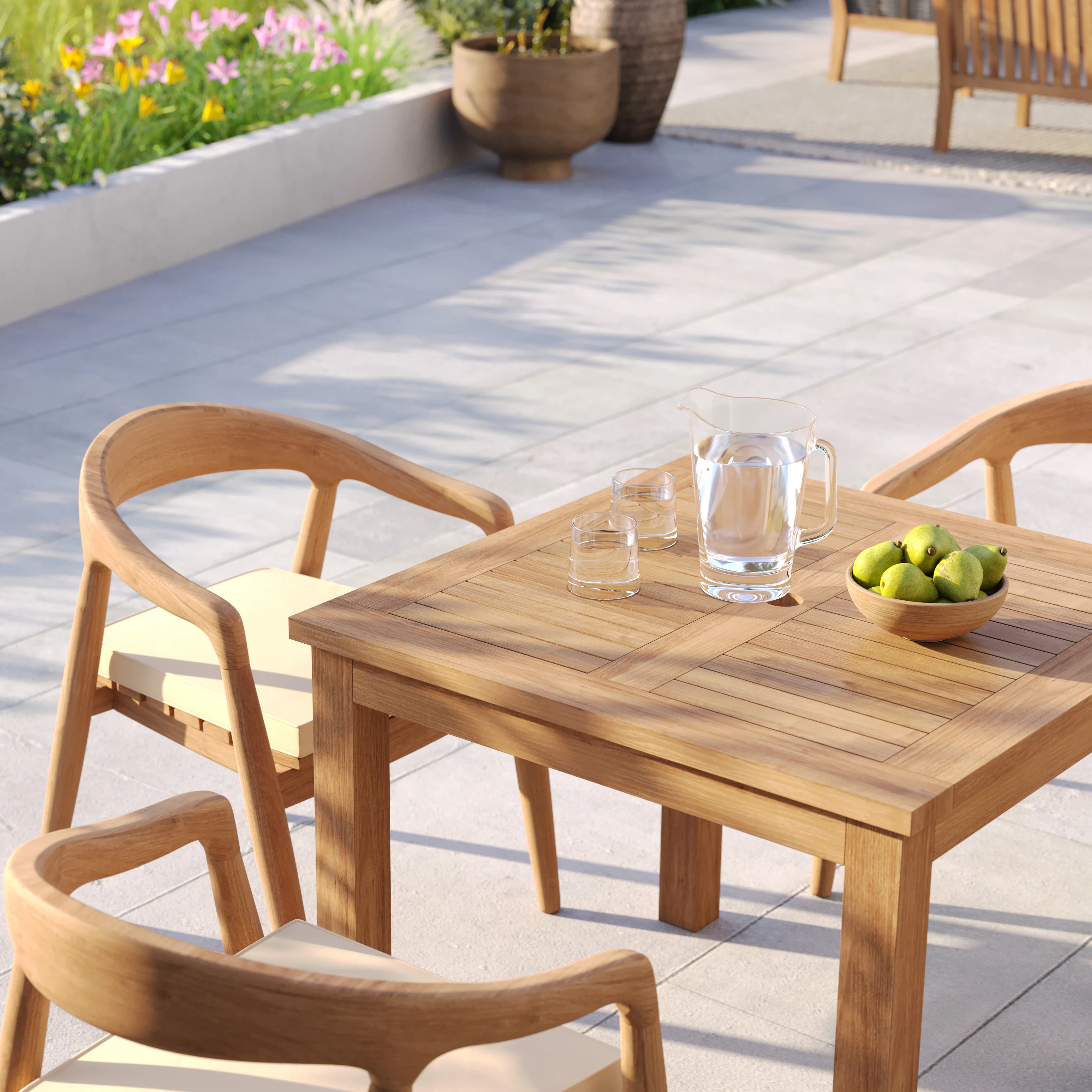 4 Seater Teak Garden Dining Set – 90cm Square Table, 4cm Top with Sydney Chairs - Image 2