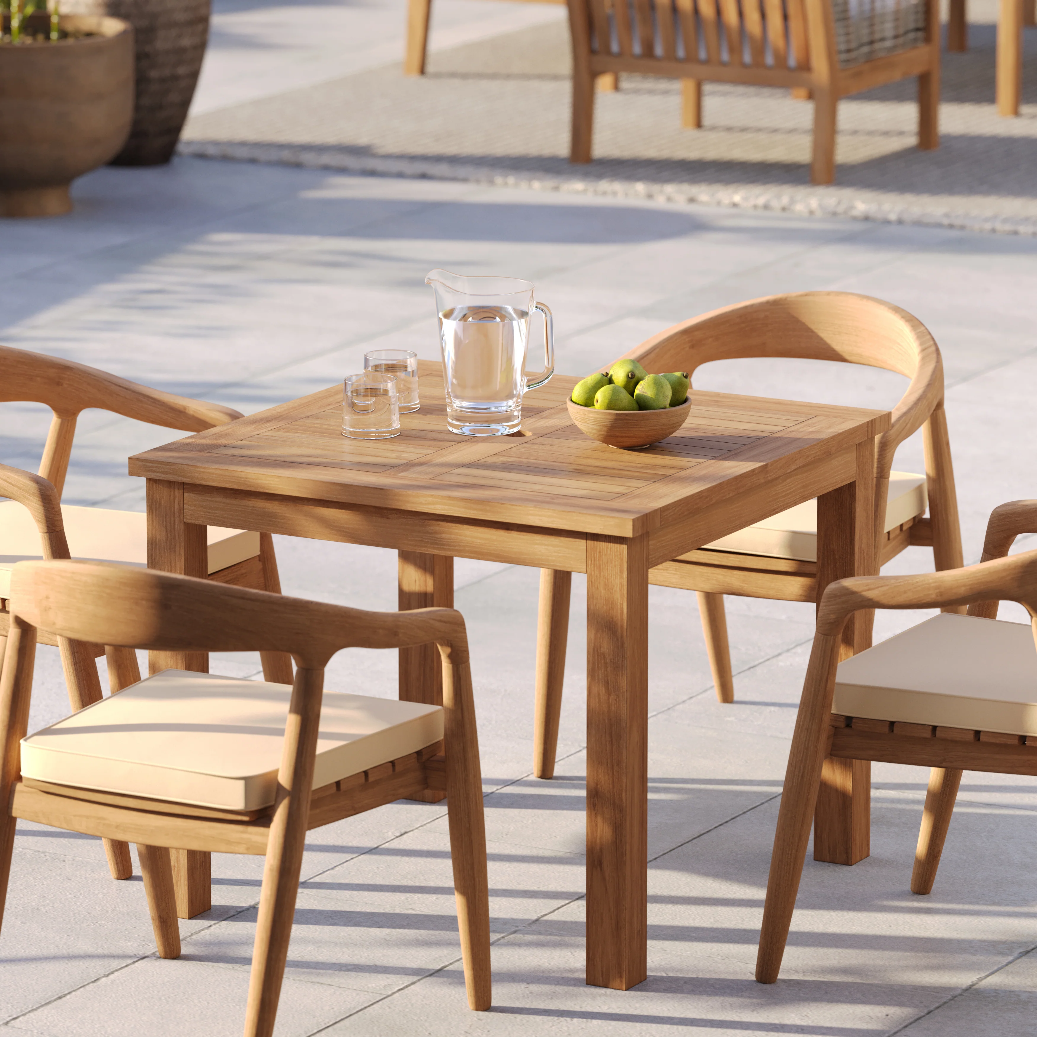 4 Seater Teak Garden Dining Set – 90cm Square Table, 4cm Top with Sydney Chairs - Image 4