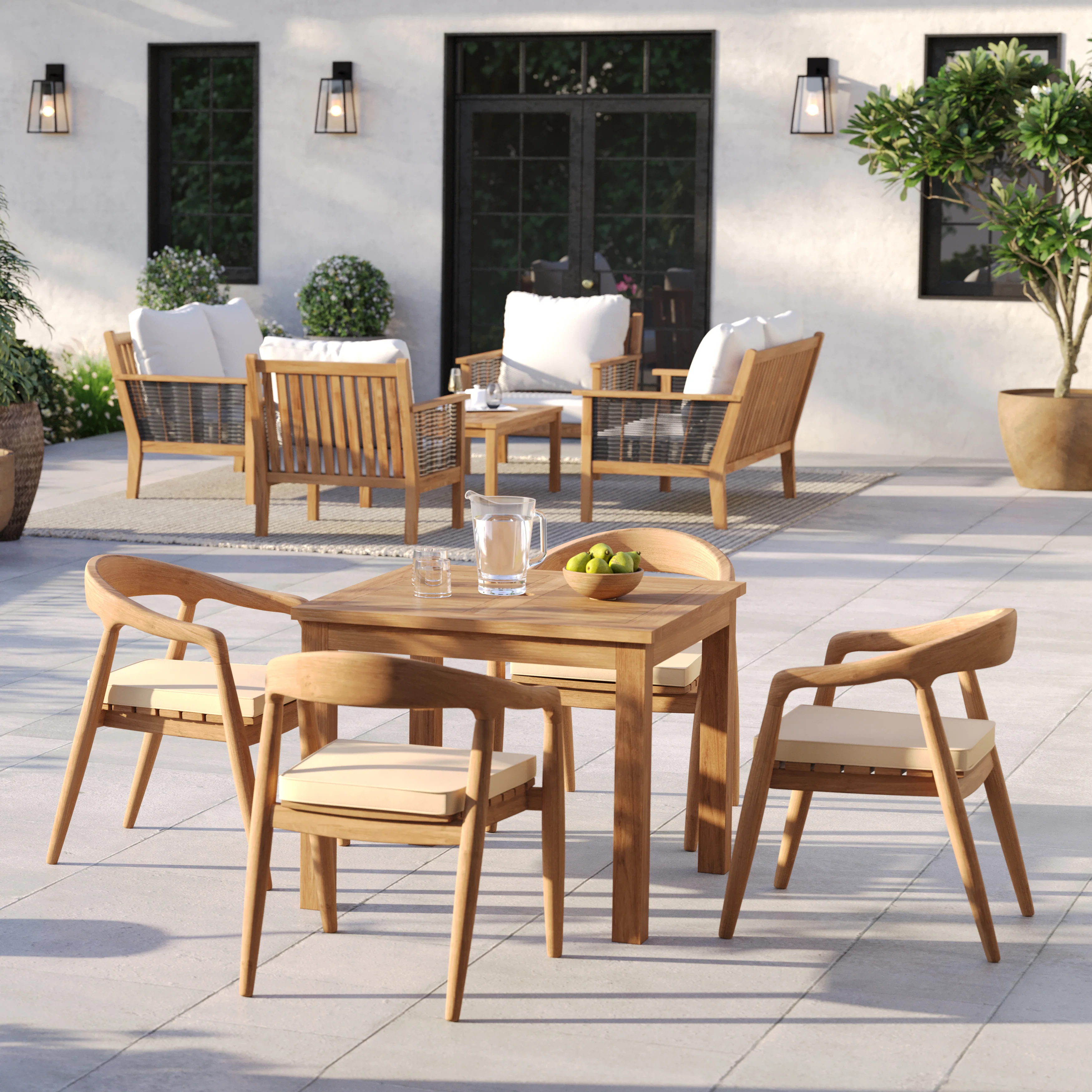 4 Seater Teak Garden Dining Set – 90cm Square Table, 4cm Top with Sydney Chairs - Image 5