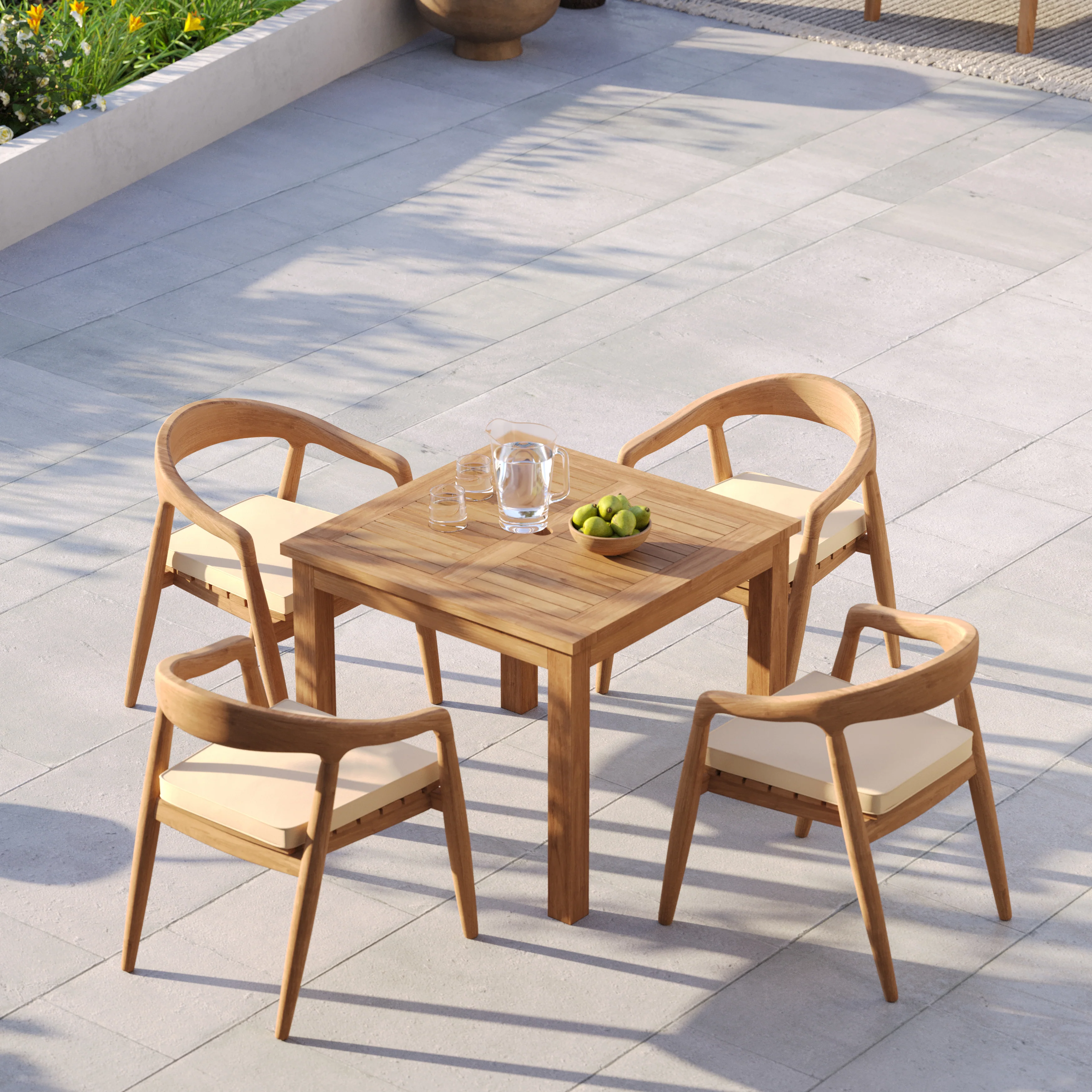 4 Seater Teak Garden Dining Set – 90cm Square Table, 4cm Top with Sydney Chairs - Image 6