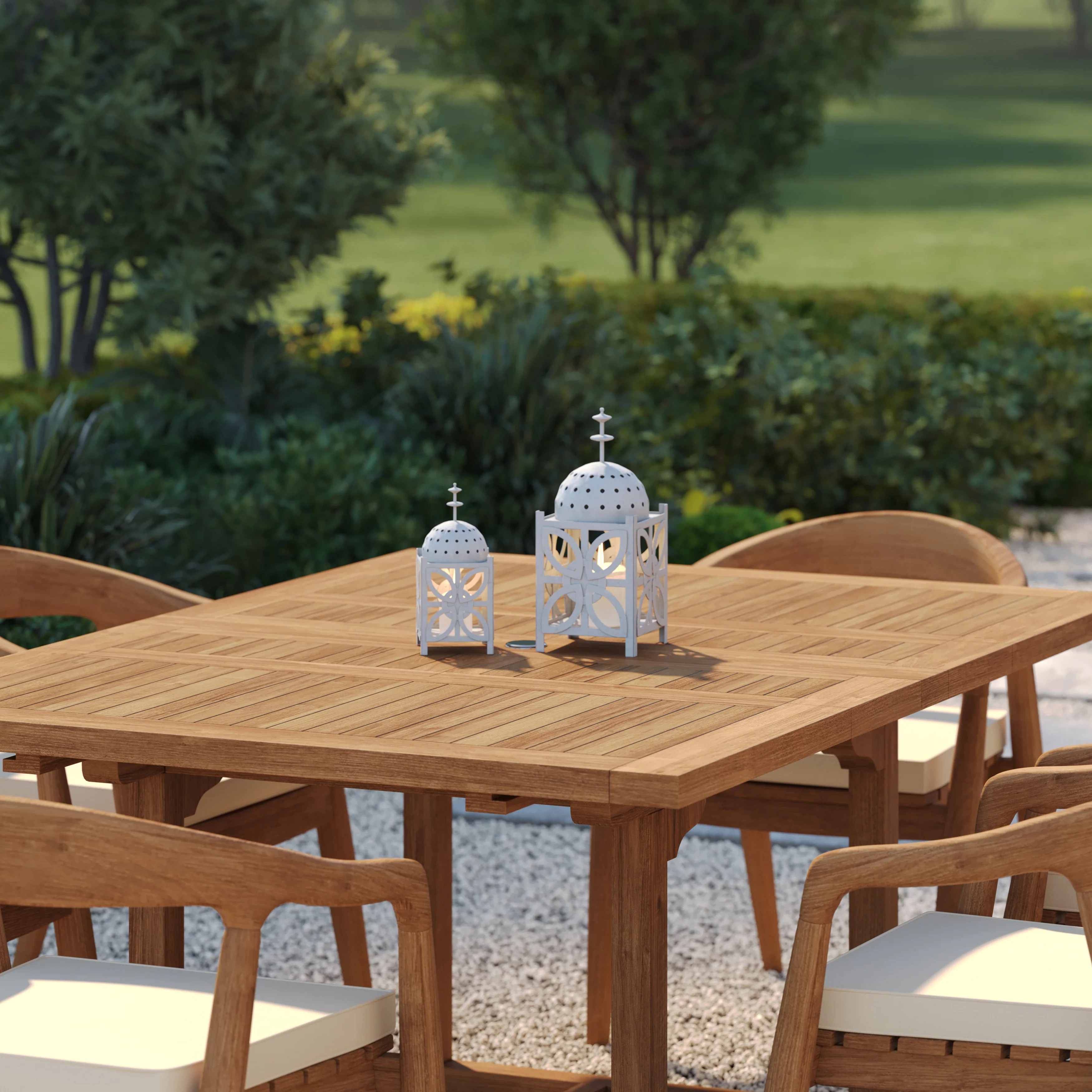 6 Seater Teak Garden Dining Set – 120–170cm Square-to-Rectangular Extending Table, 4cm Top with Sydney Chairs - Image 5
